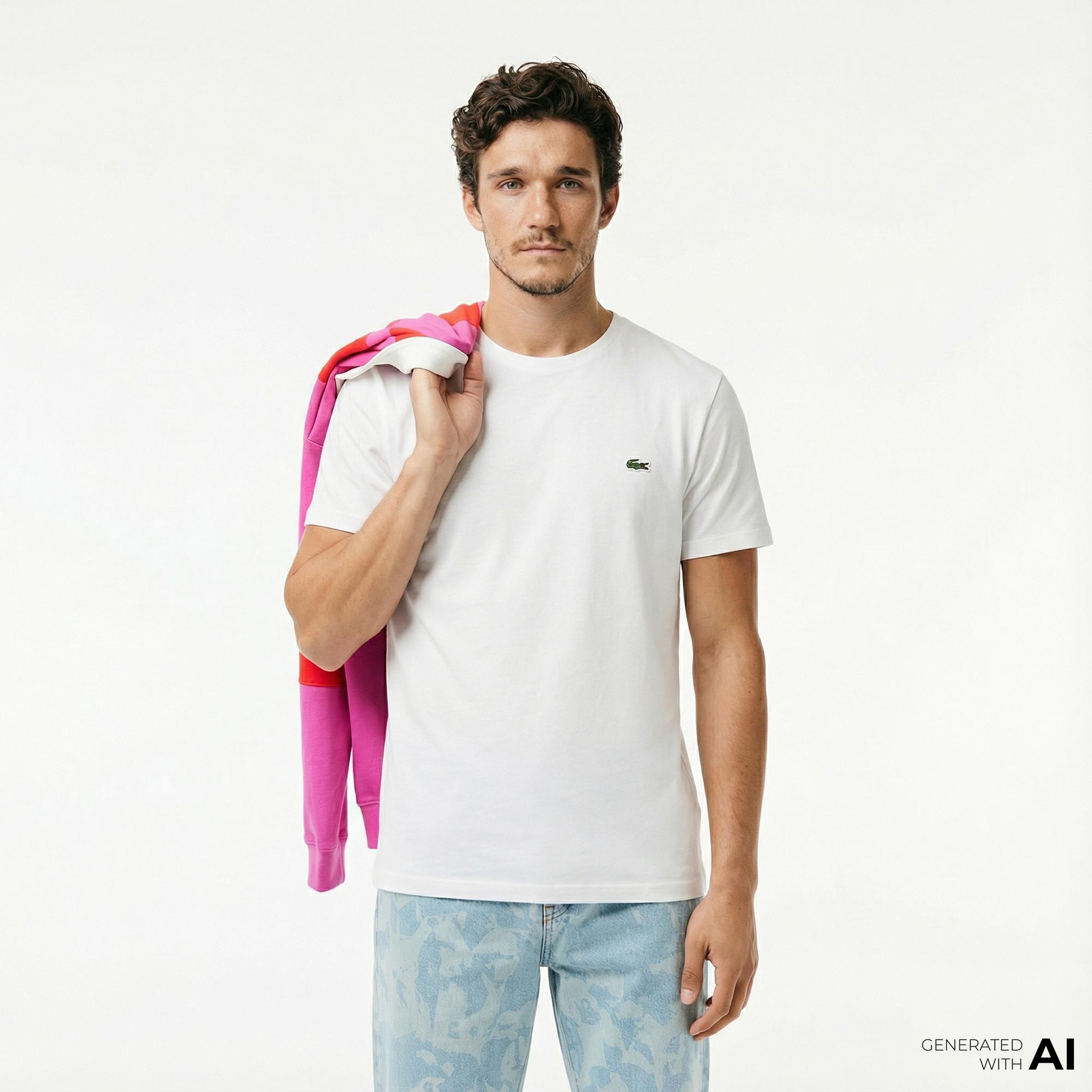 Lacoste Erkek Regular Fit Bisiklet Yaka Beyaz T-Shirt