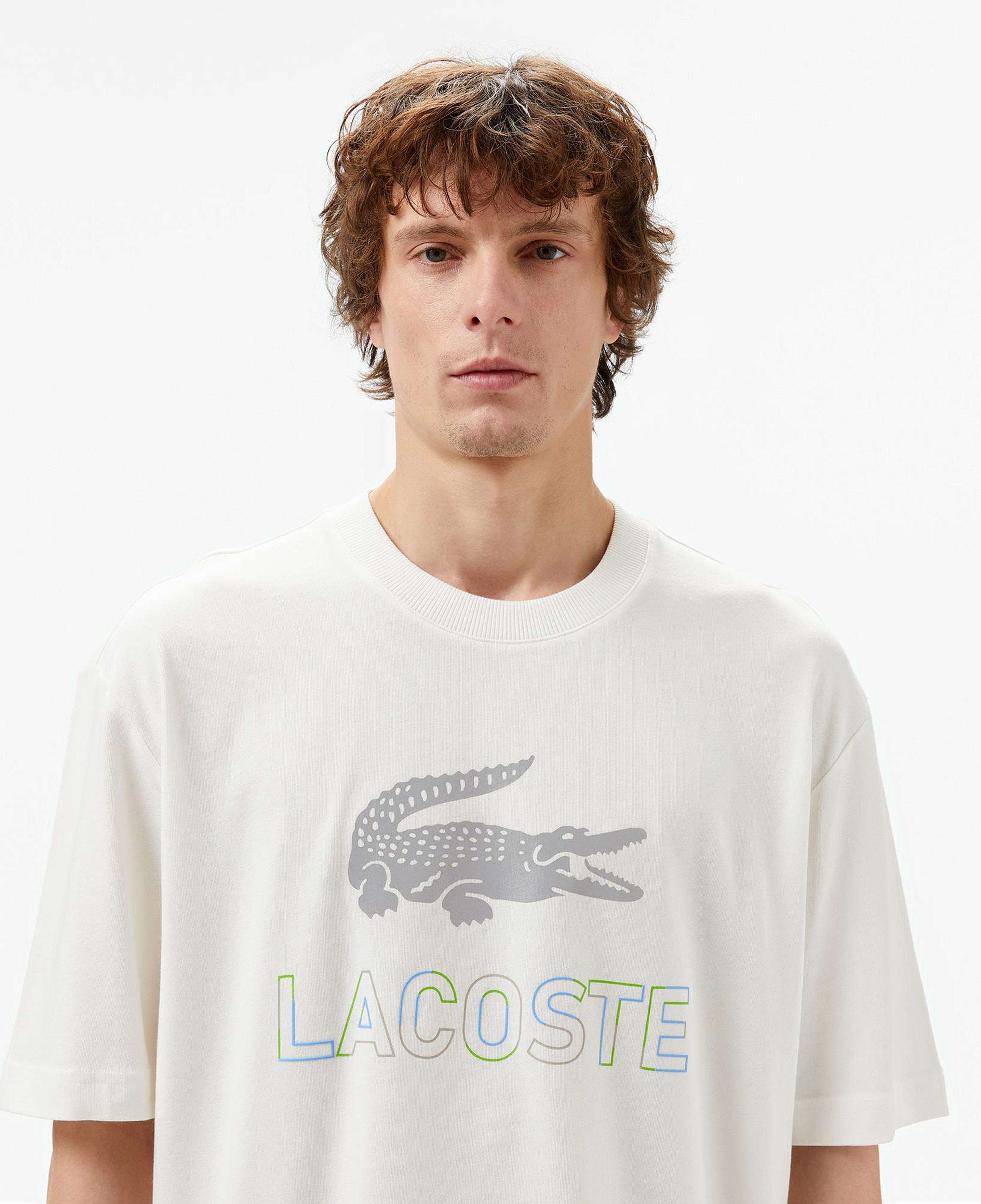Lacoste Erkek Regular Fit Bisiklet Yaka Baskılı Beyaz T-Shirt