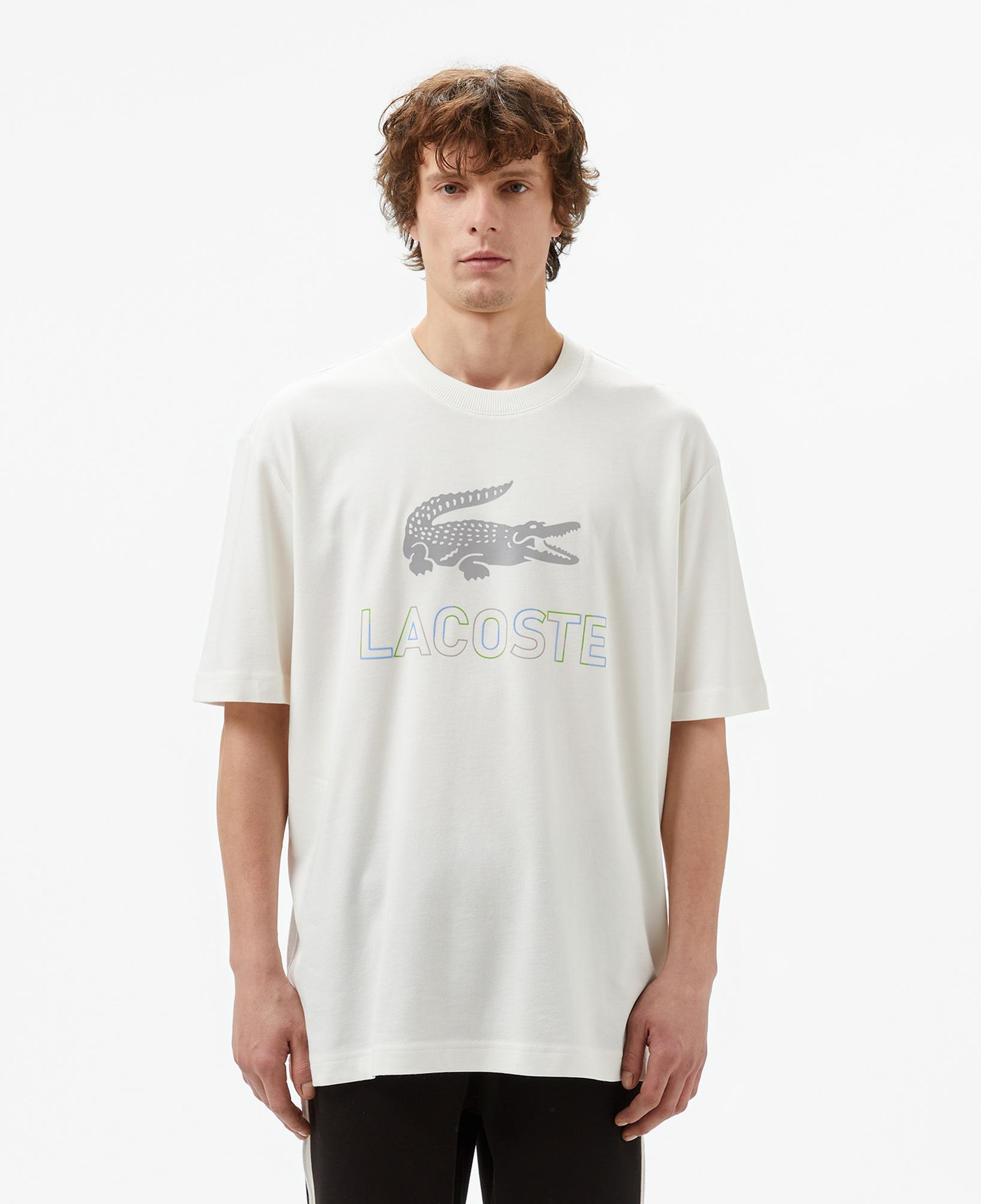 Lacoste Erkek Regular Fit Bisiklet Yaka Baskılı Beyaz T-Shirt