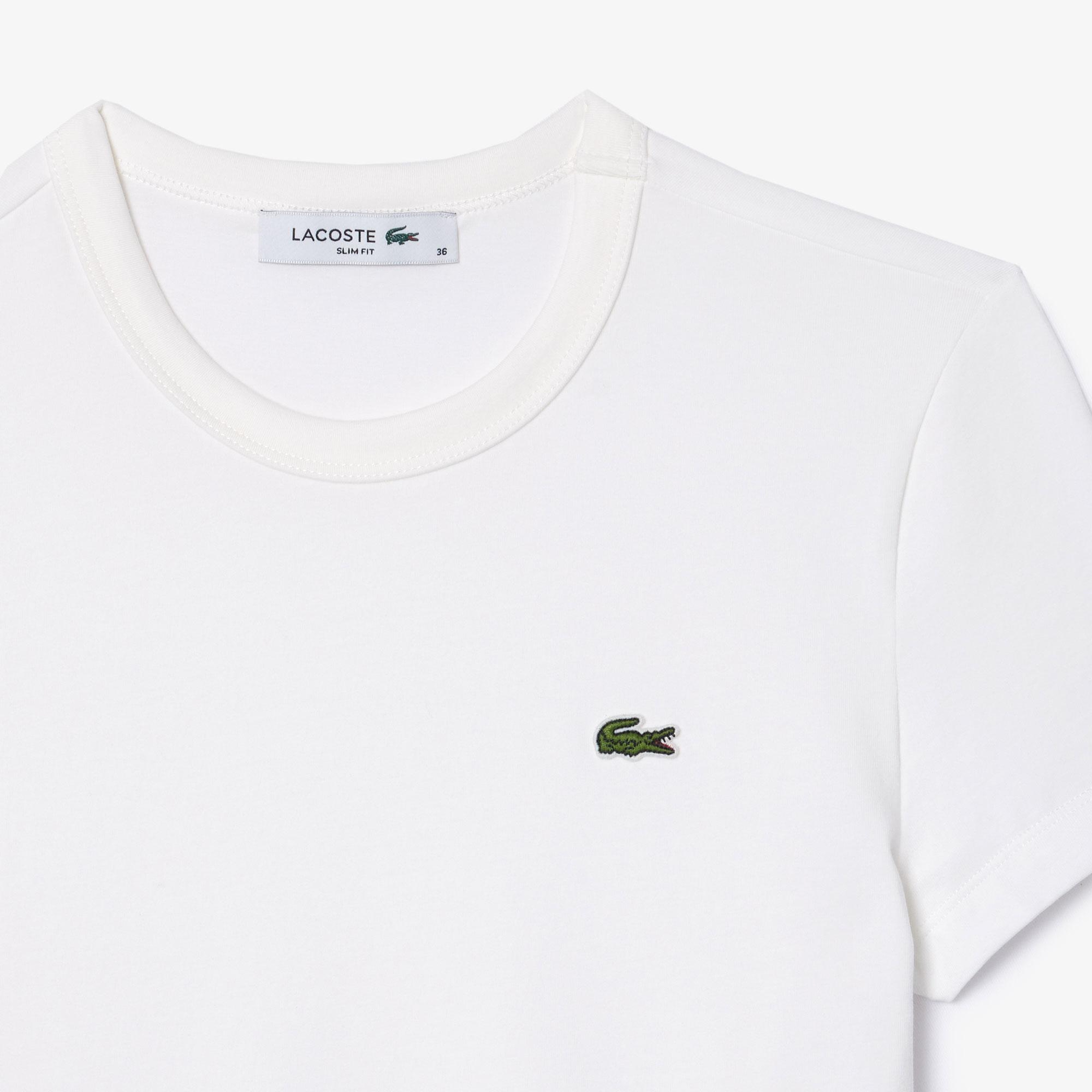 Lacoste Kadın Slim Fit Bisiklet Yaka Beyaz T-Shirt