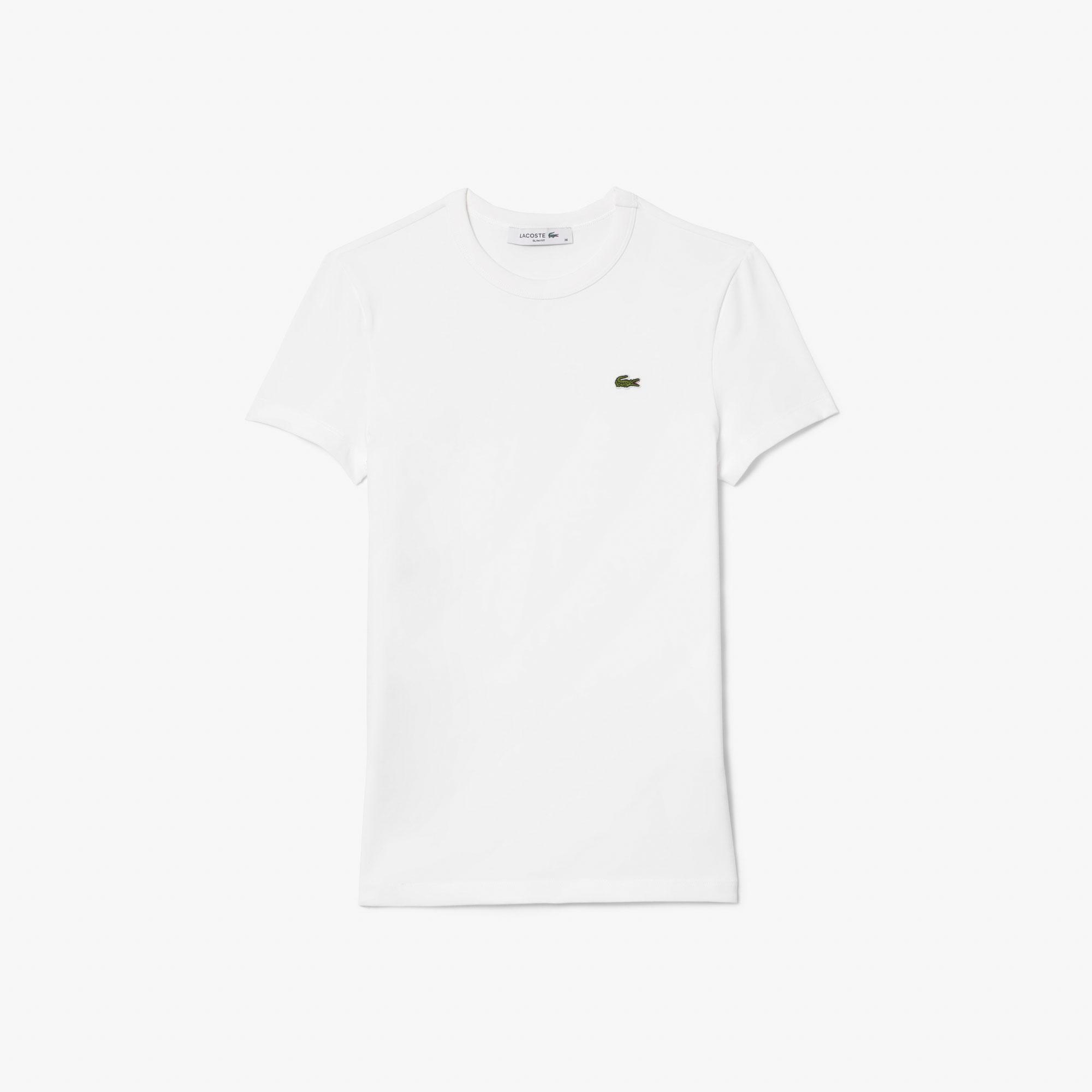 Lacoste Kadın Slim Fit Bisiklet Yaka Beyaz T-Shirt