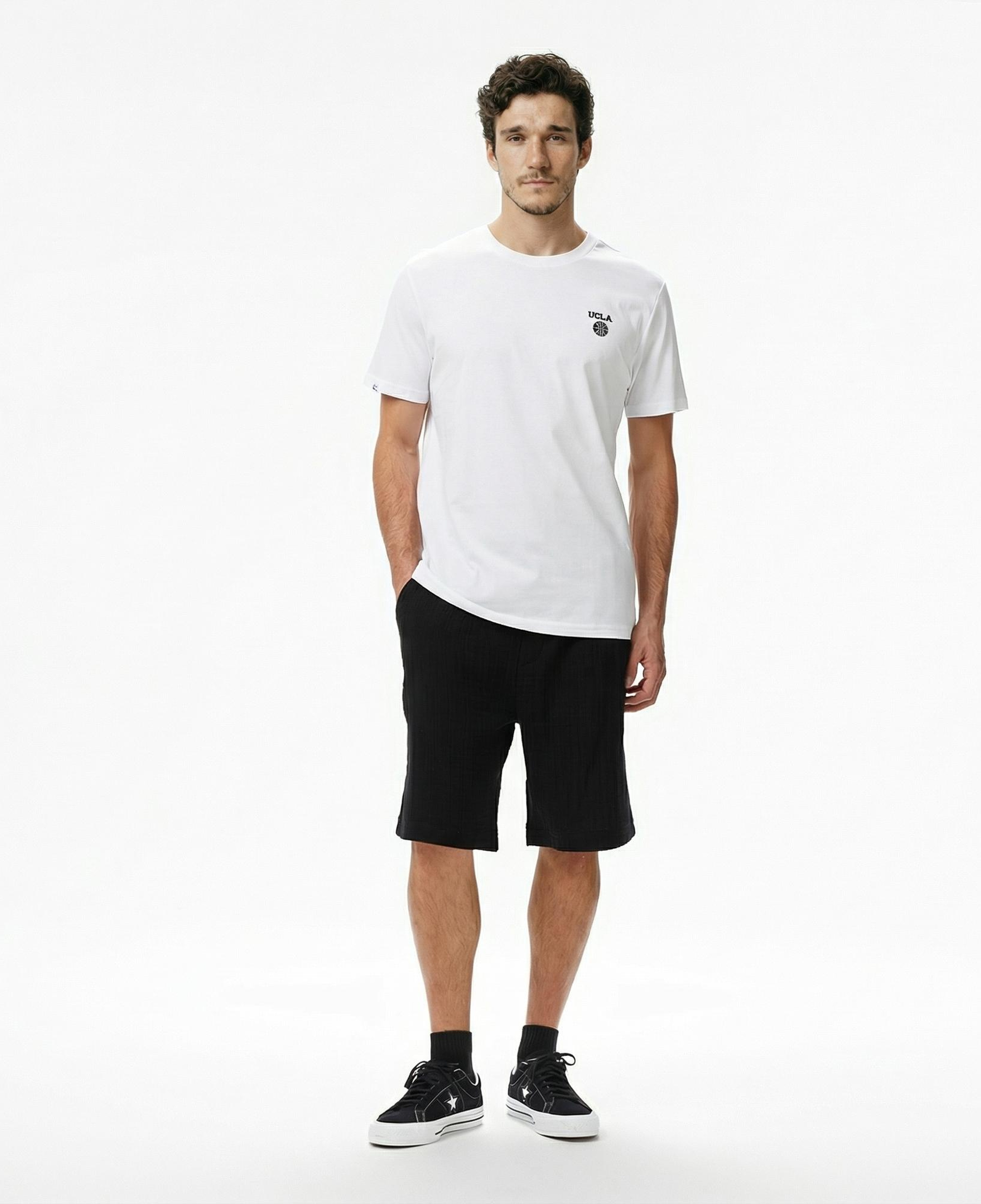 Ucla Bass Erkek Beyaz Bisiklet Yaka T-shirt