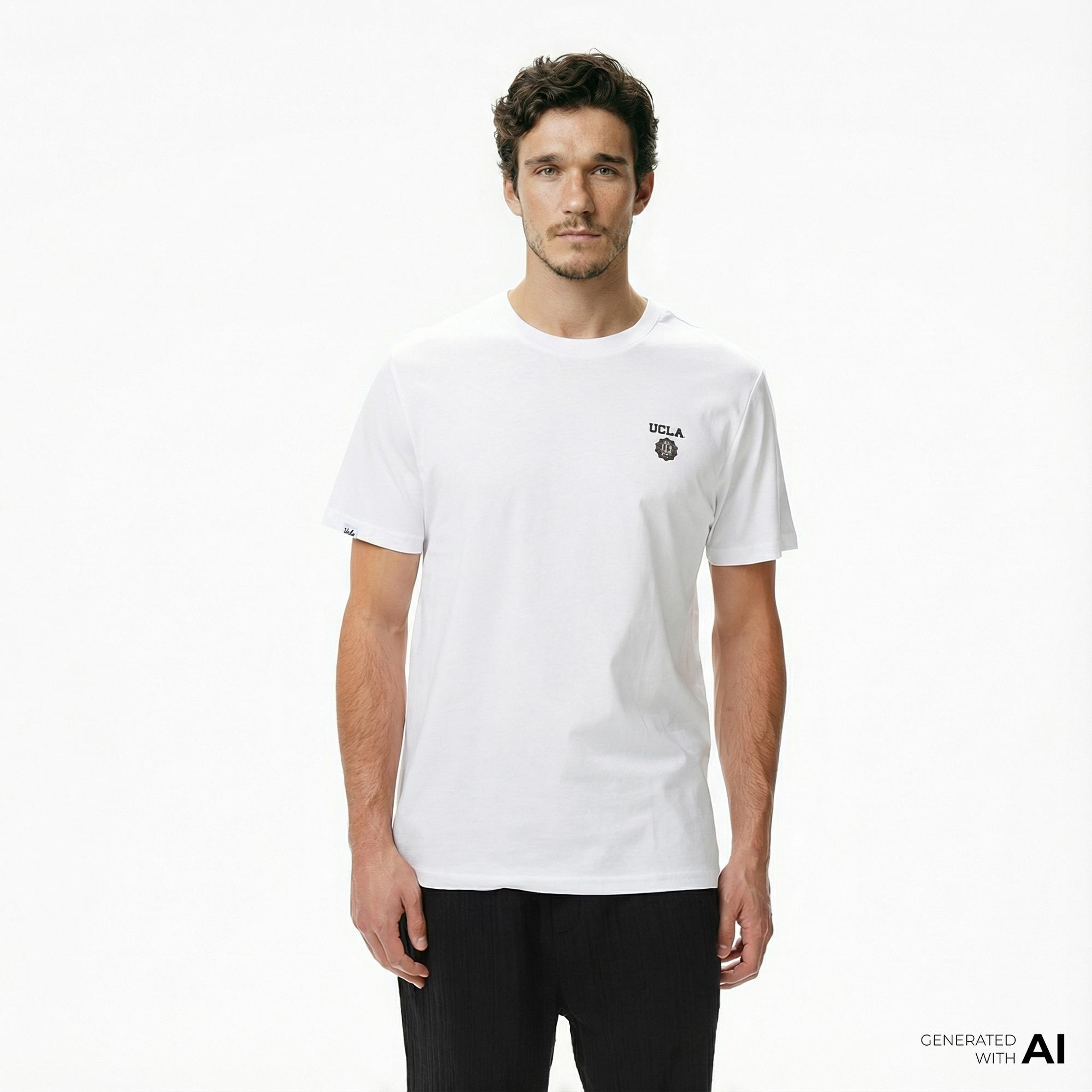 Ucla Bass Erkek Beyaz Bisiklet Yaka T-shirt