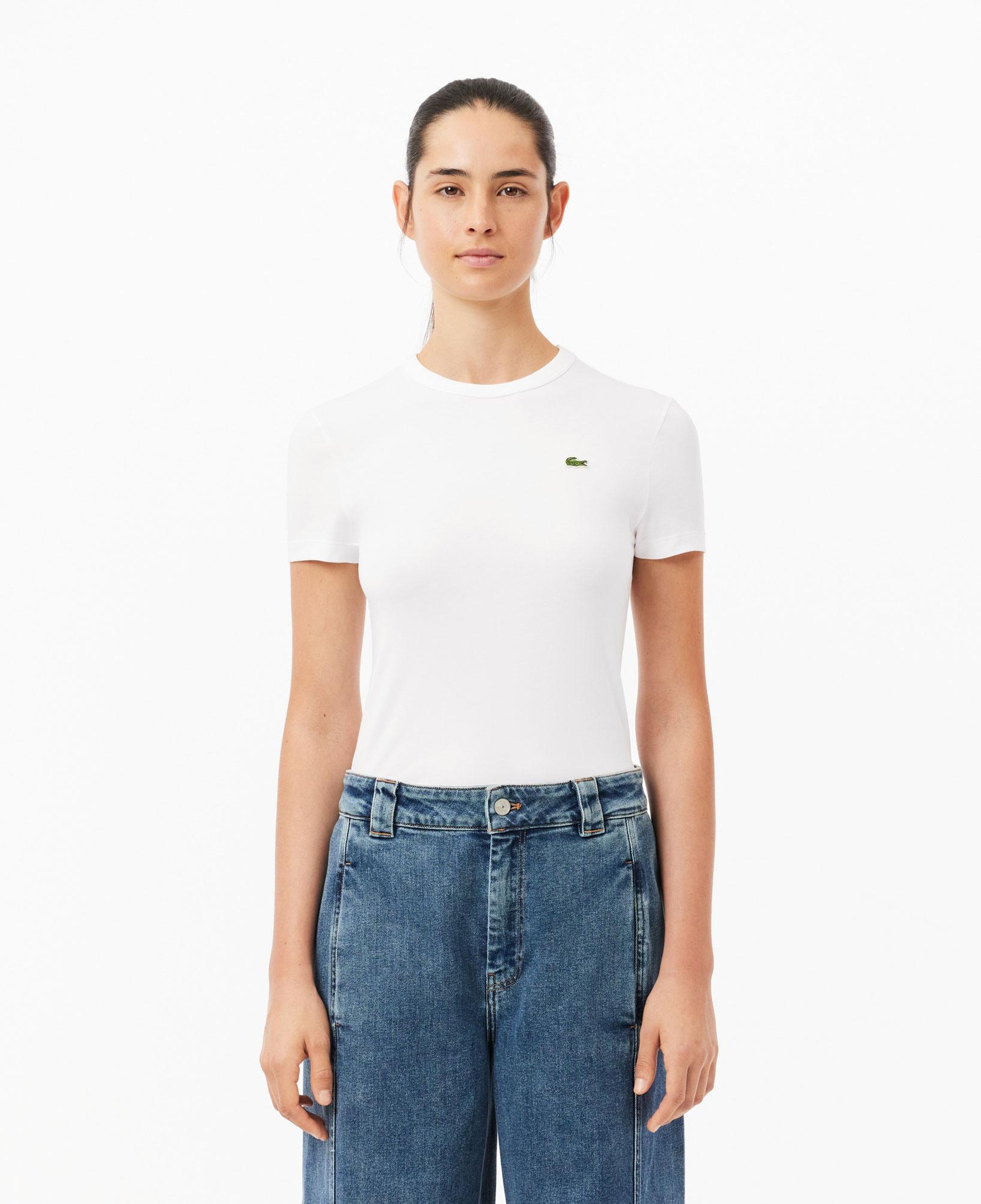 Lacoste Kadın Slim Fit Bisiklet Yaka Beyaz T-Shirt