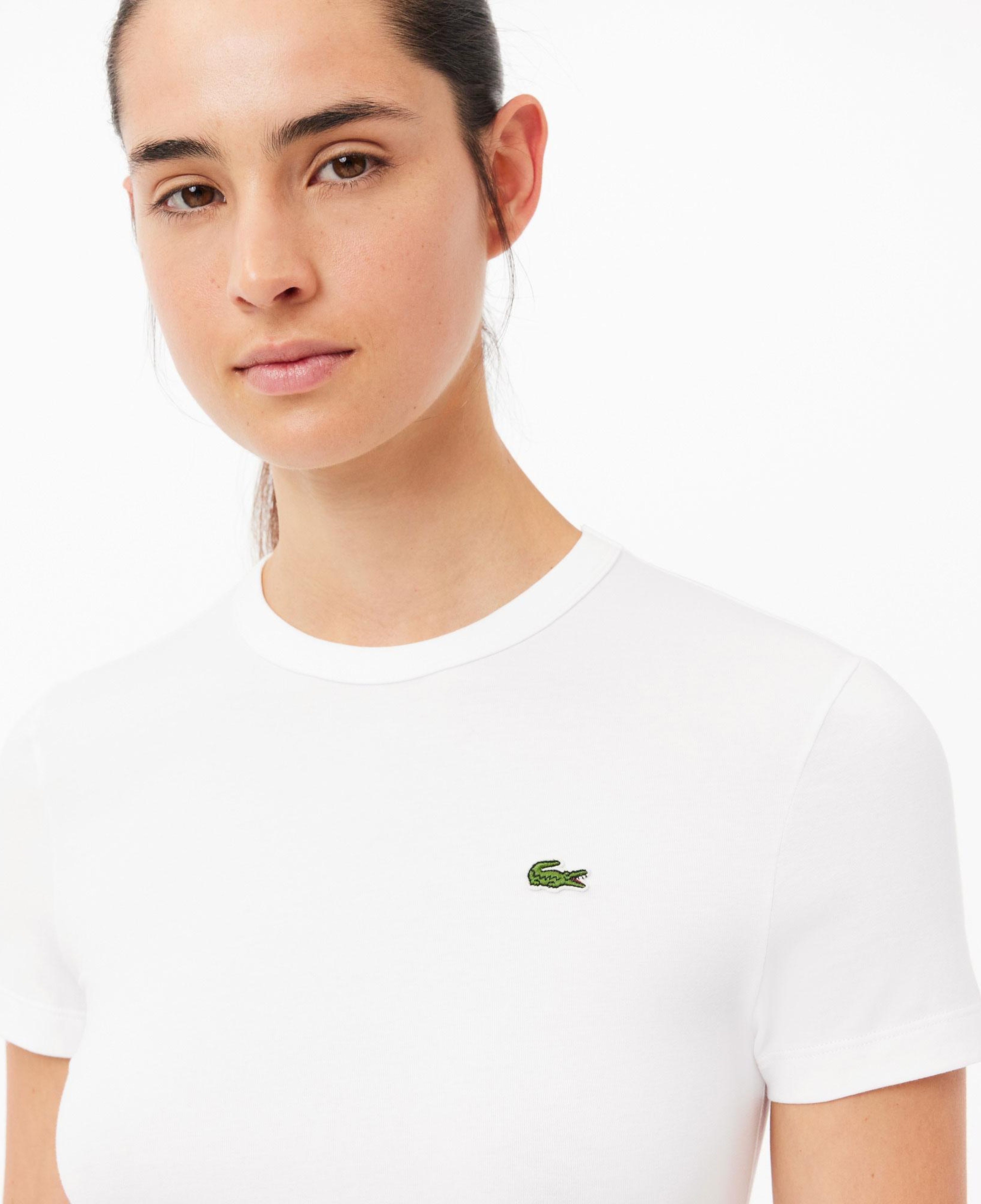 Lacoste Kadın Slim Fit Bisiklet Yaka Beyaz T-Shirt
