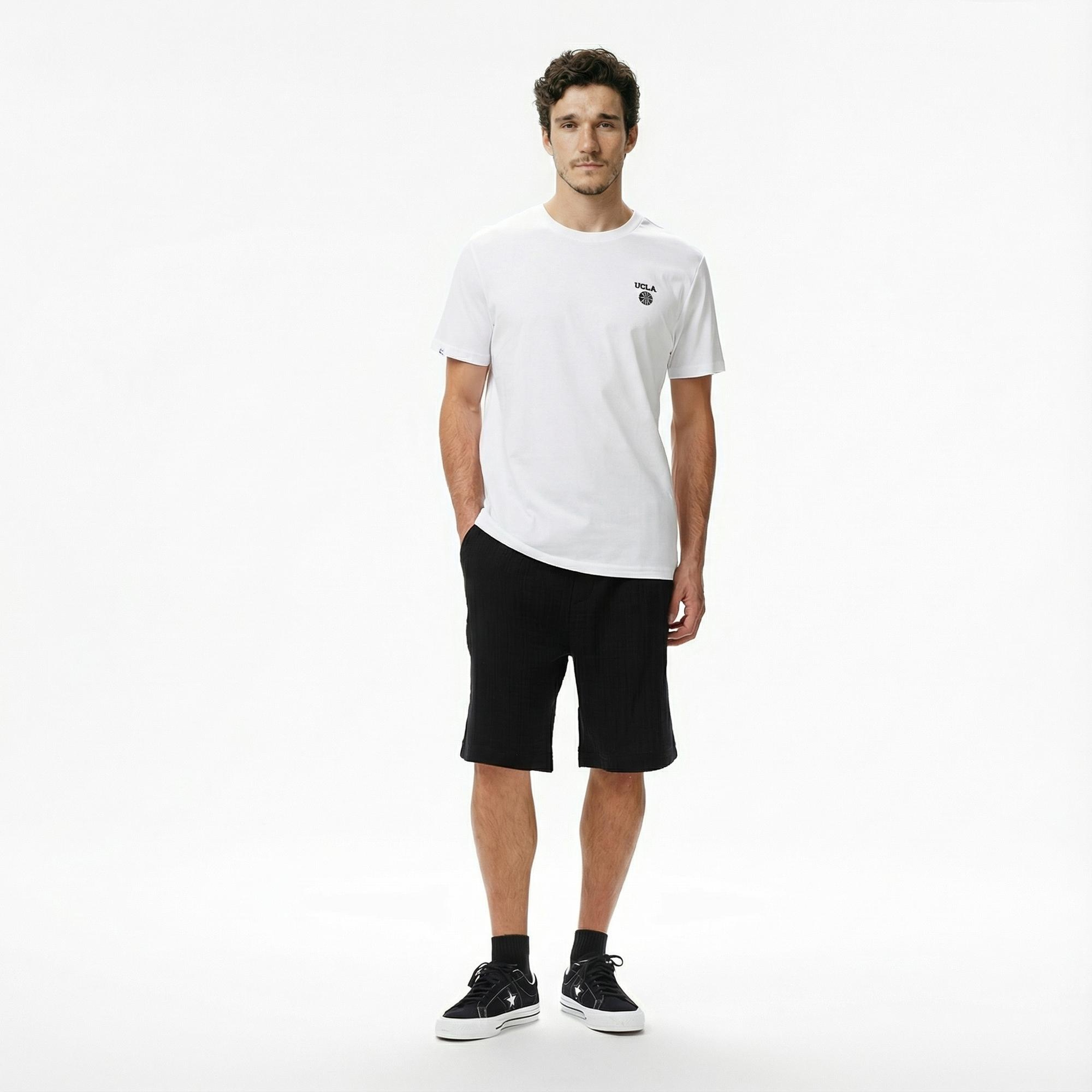 Ucla Bass Erkek Beyaz Bisiklet Yaka T-shirt