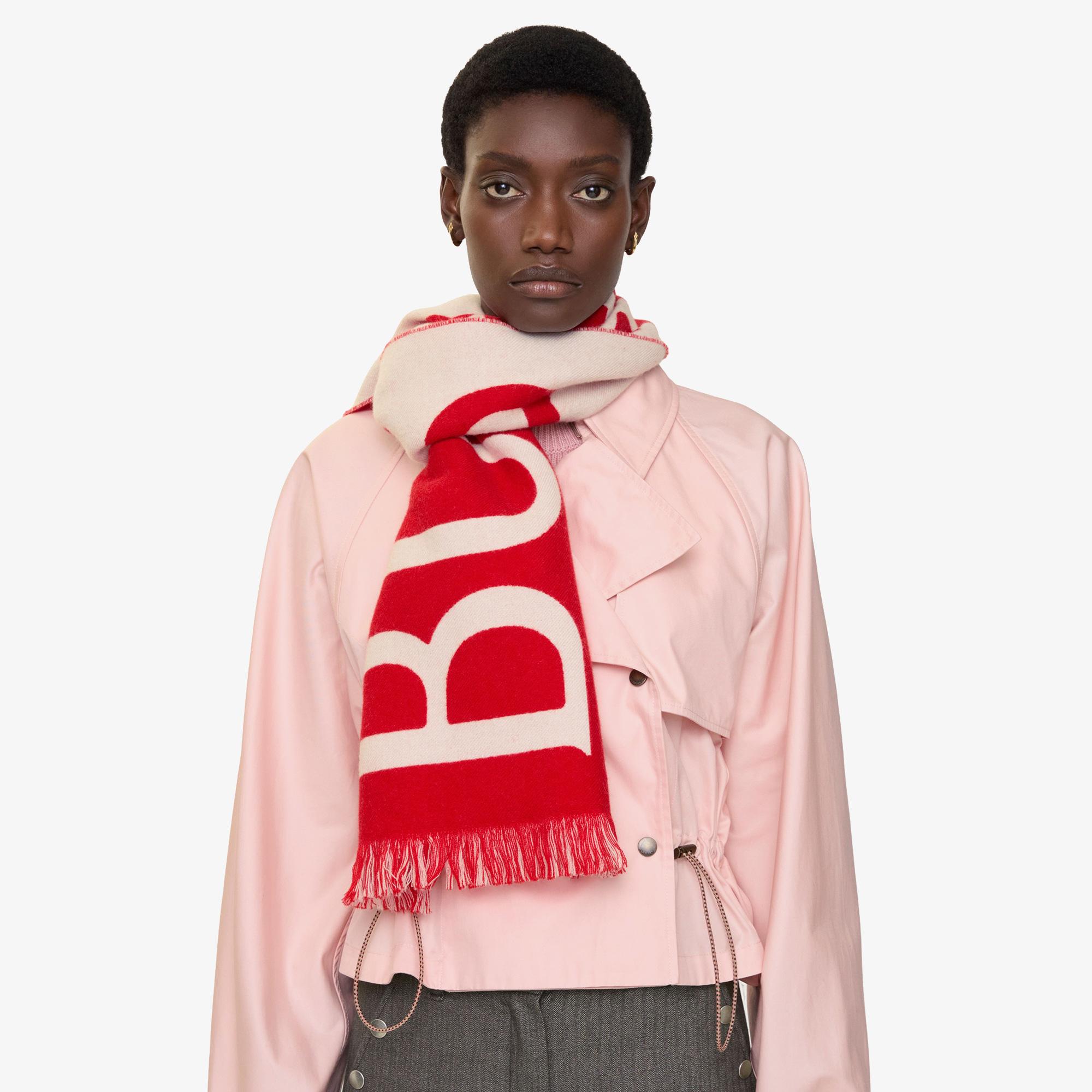 Burberry Text Logo Wool Kadın Kırmızı Atkı