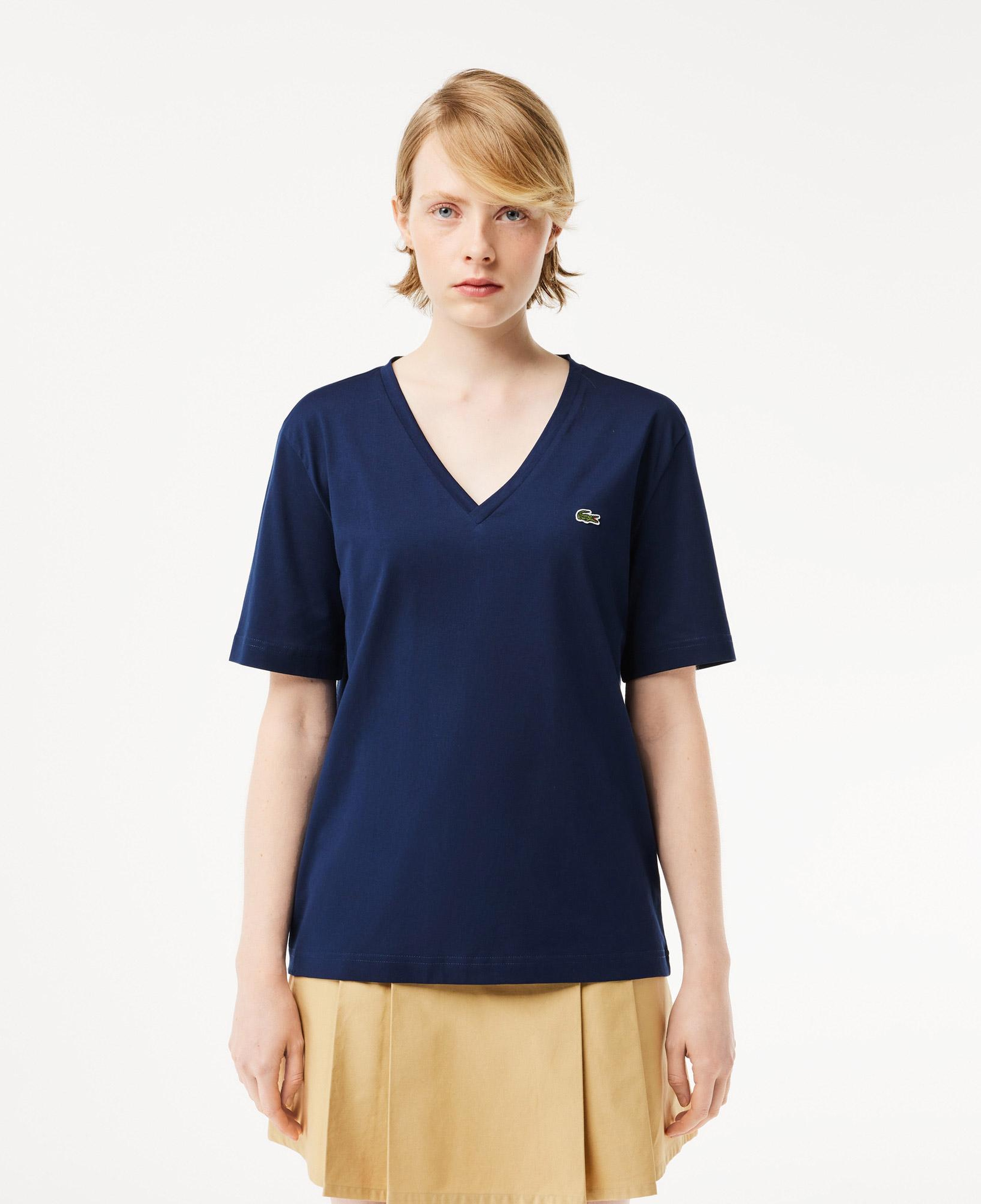 Lacoste Kadın Relaxed Fit V Yaka Lacivert T-Shirt