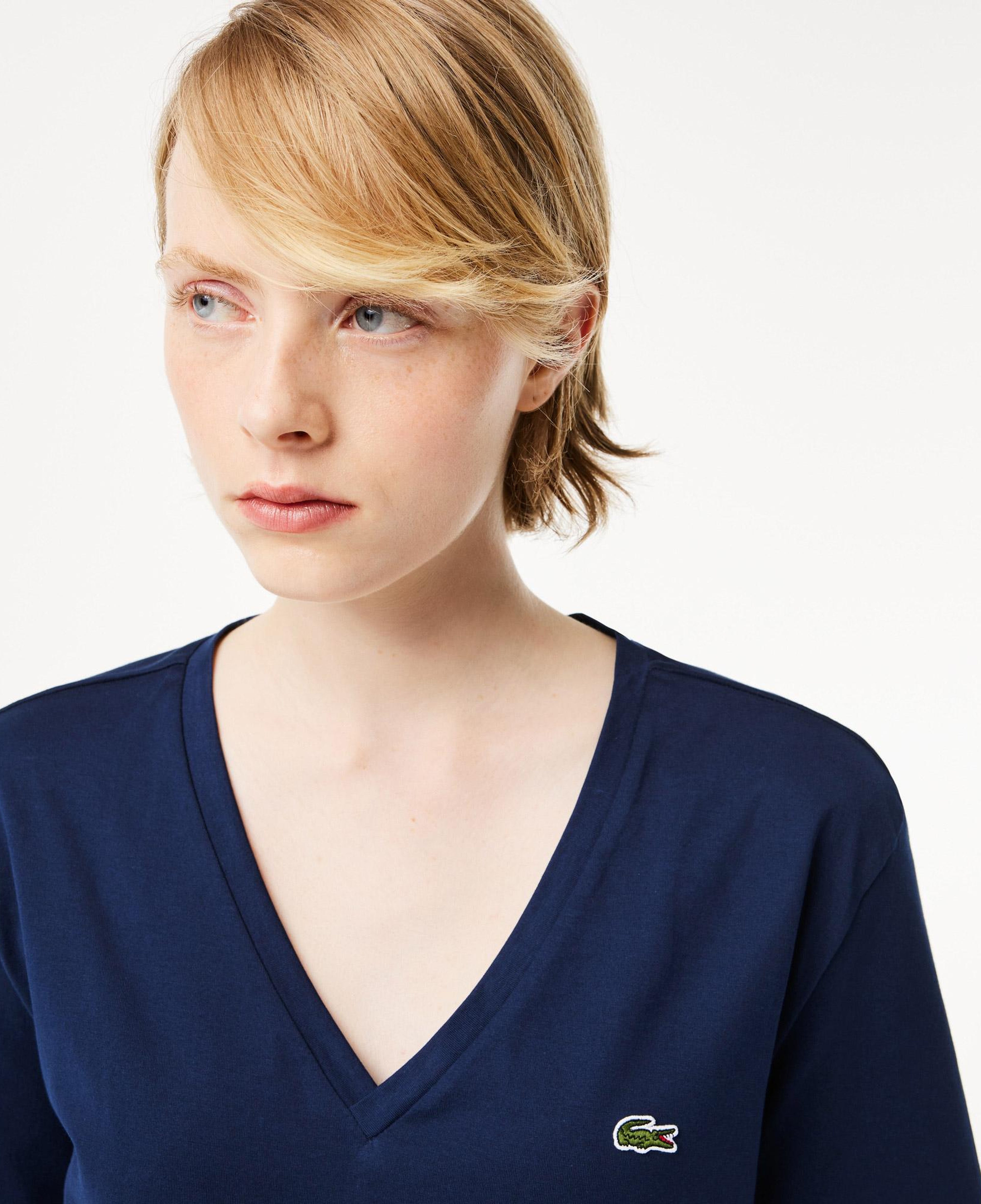 Lacoste Kadın Relaxed Fit V Yaka Lacivert T-Shirt