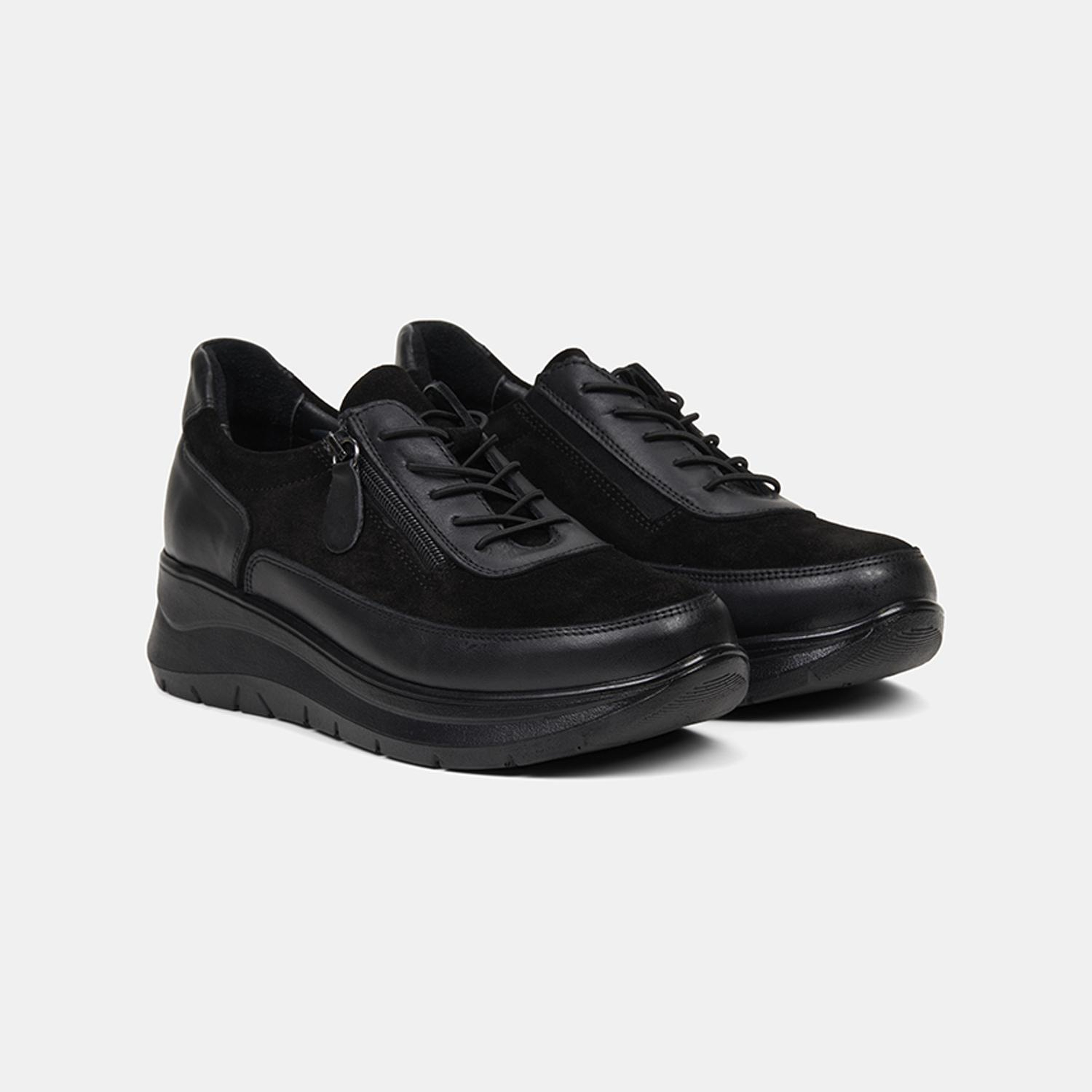 Kadın Siyah DesaComfort Fermuarlı Deri Spor Ayakkabı