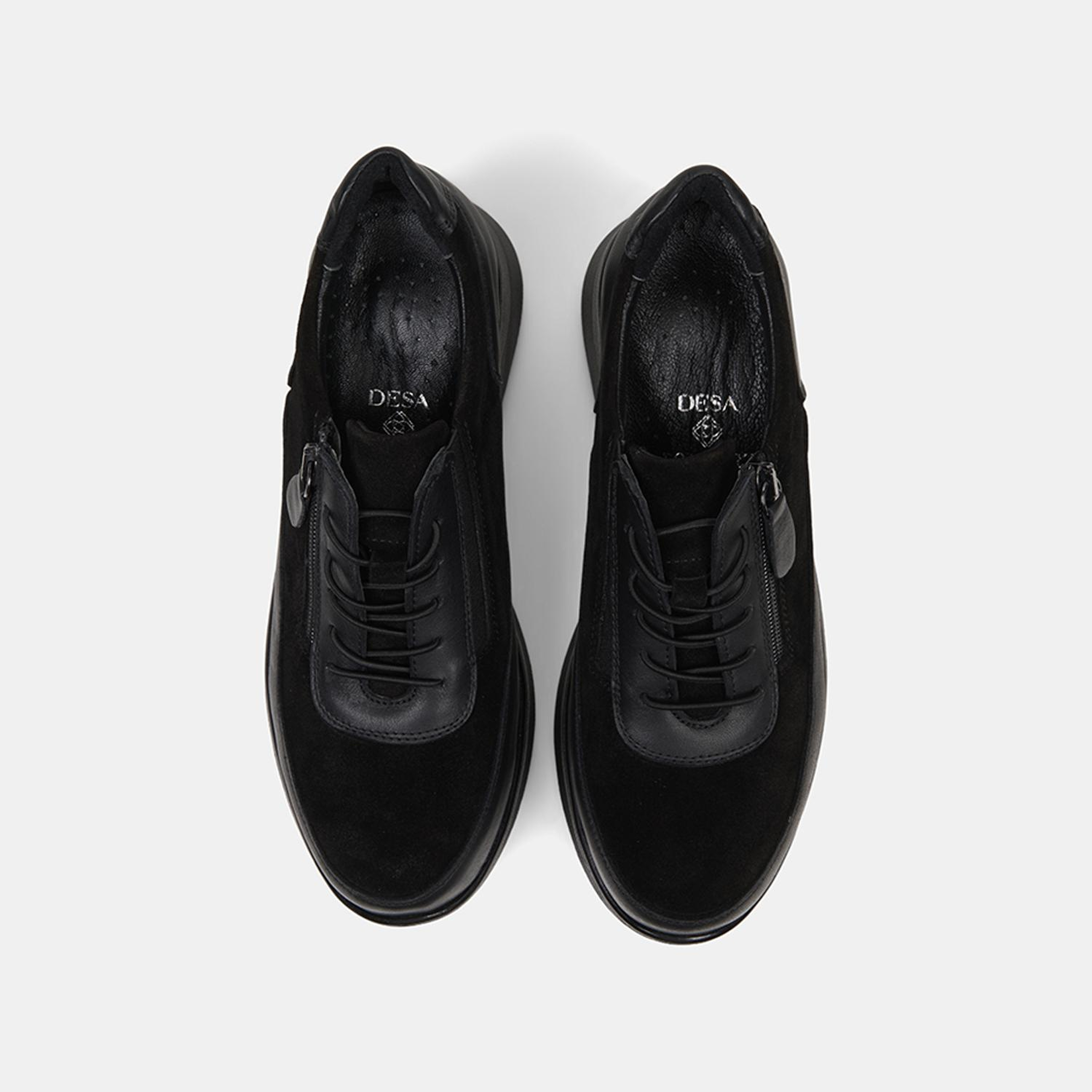 Kadın Siyah DesaComfort Fermuarlı Deri Spor Ayakkabı