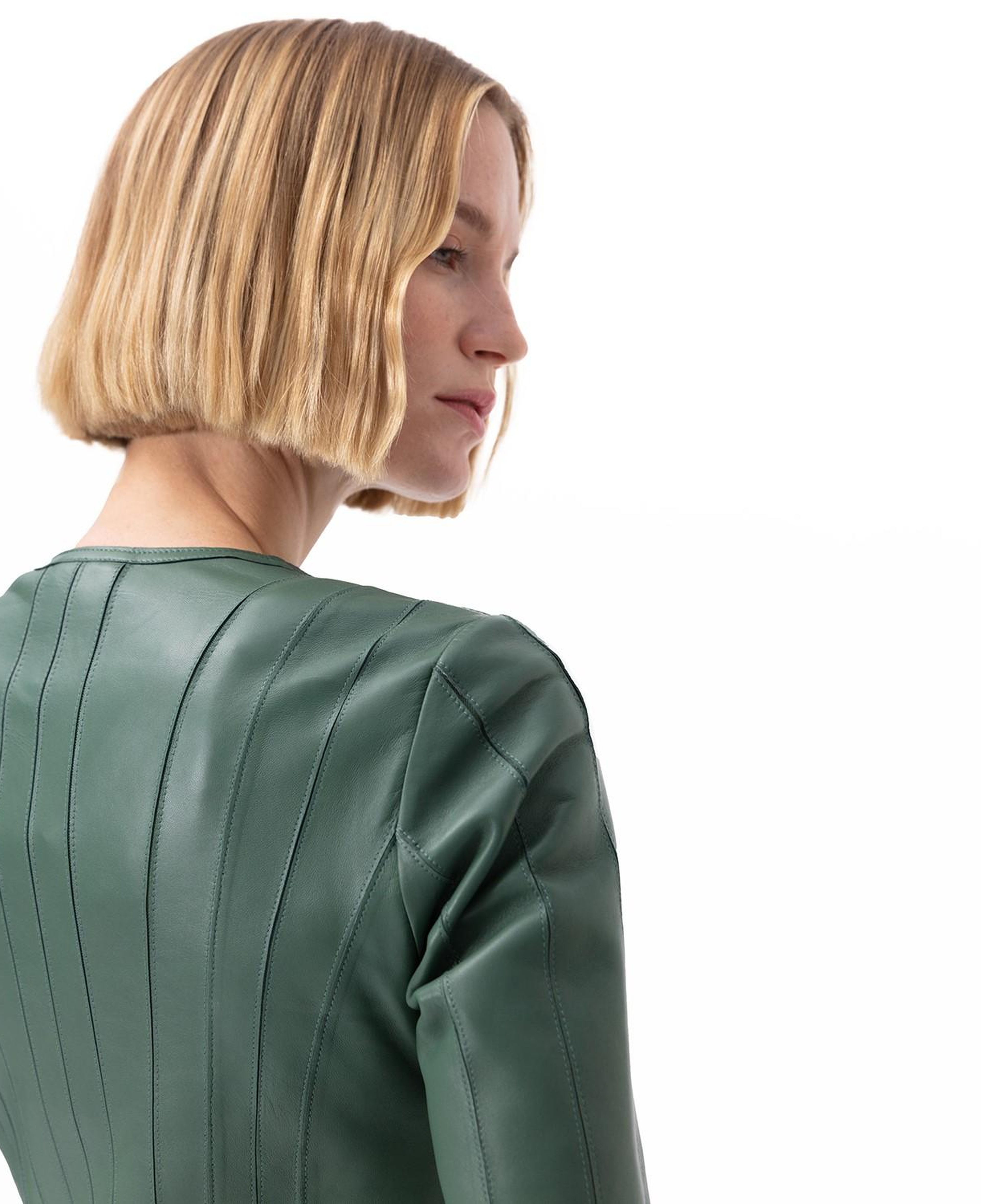 Deundria Yeşil Kadın Fit Panelli Deri Ceket