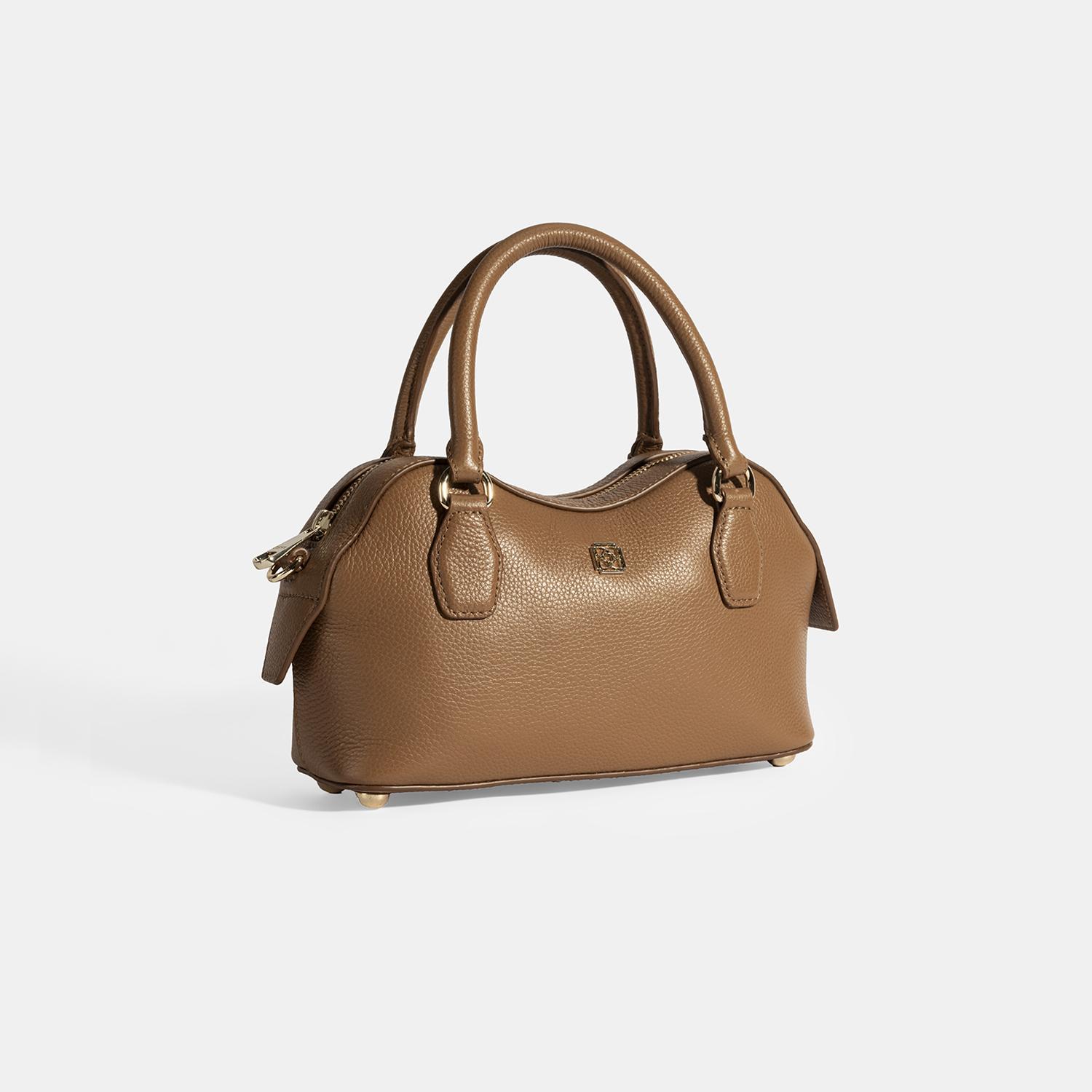 Kadın Taba Deri Çanta Aksesuarlı Mini El Çantası