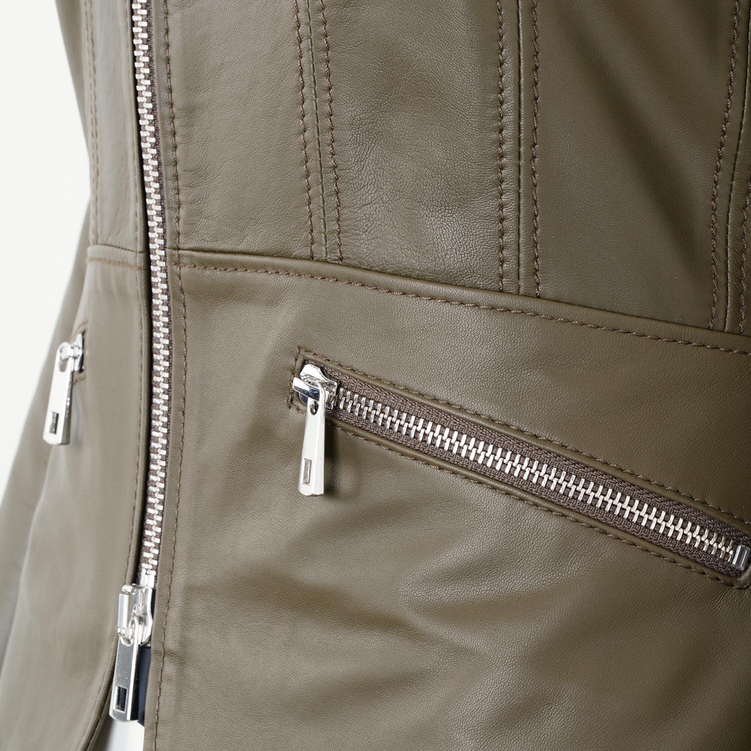 Adelie Haki Kadın Deri Mont