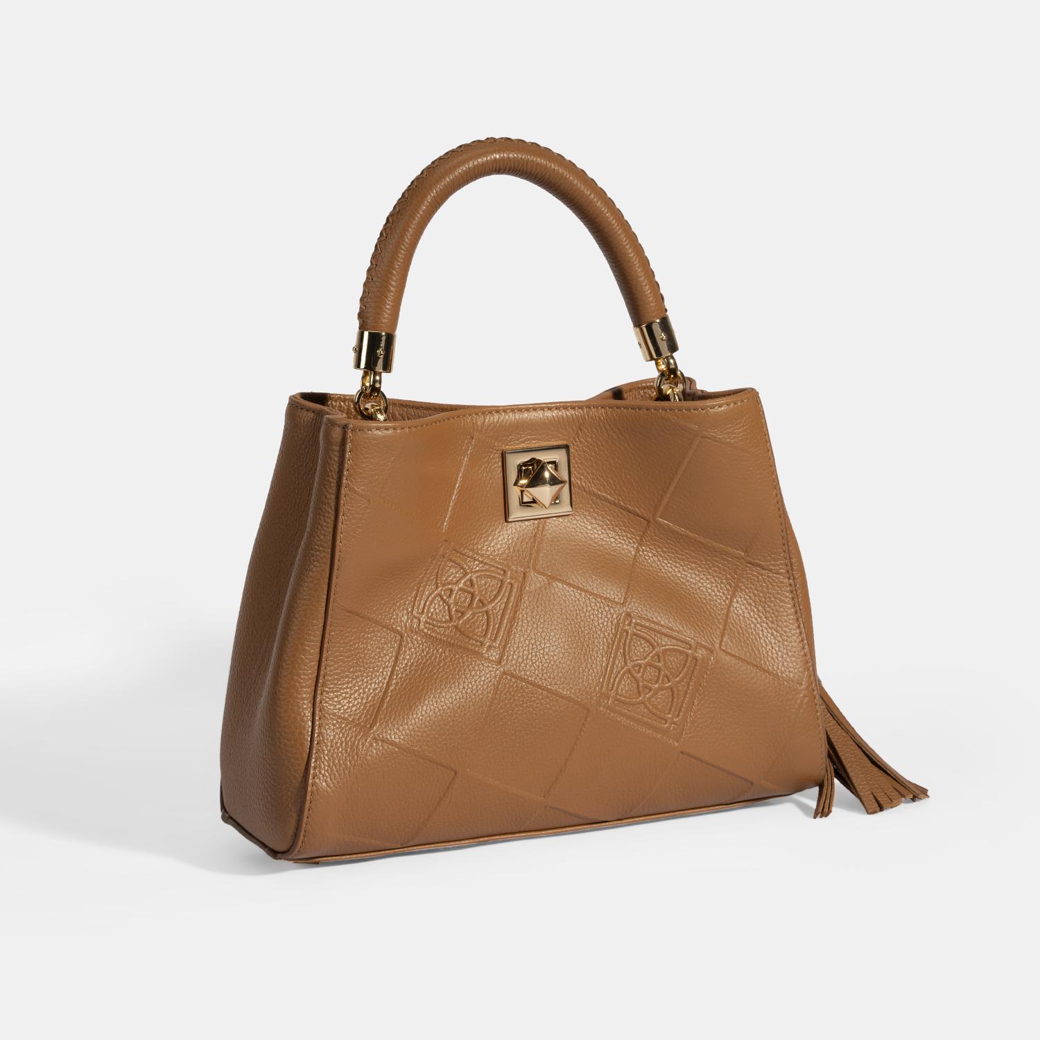 Kadın Kahve Püskül Aksesuarlı Deri El Çantası