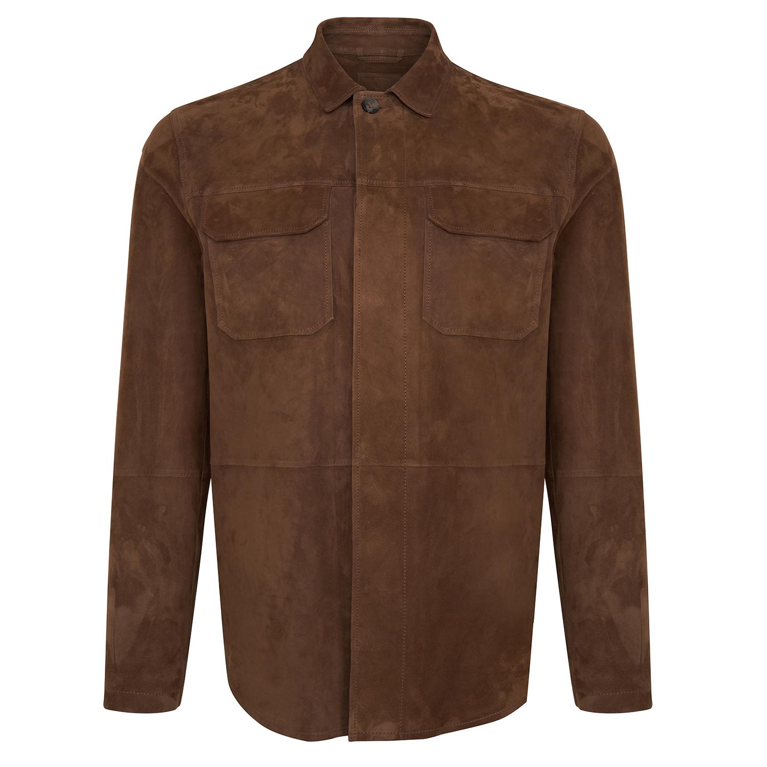 Saverio Erkek Kahve Süet Deri Gömlek