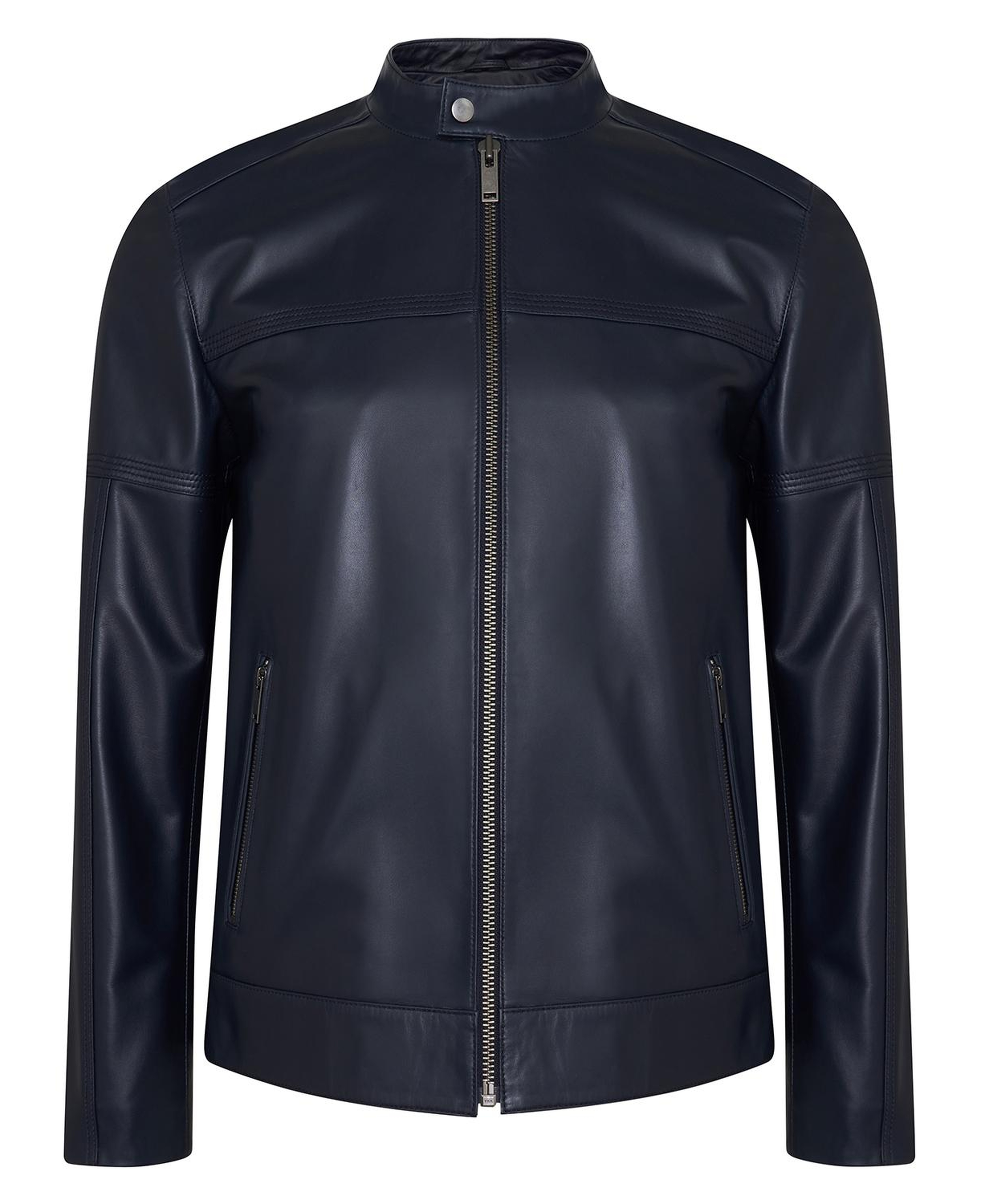 Selino Lacivert Erkek Kapüşonlü Deri Mont