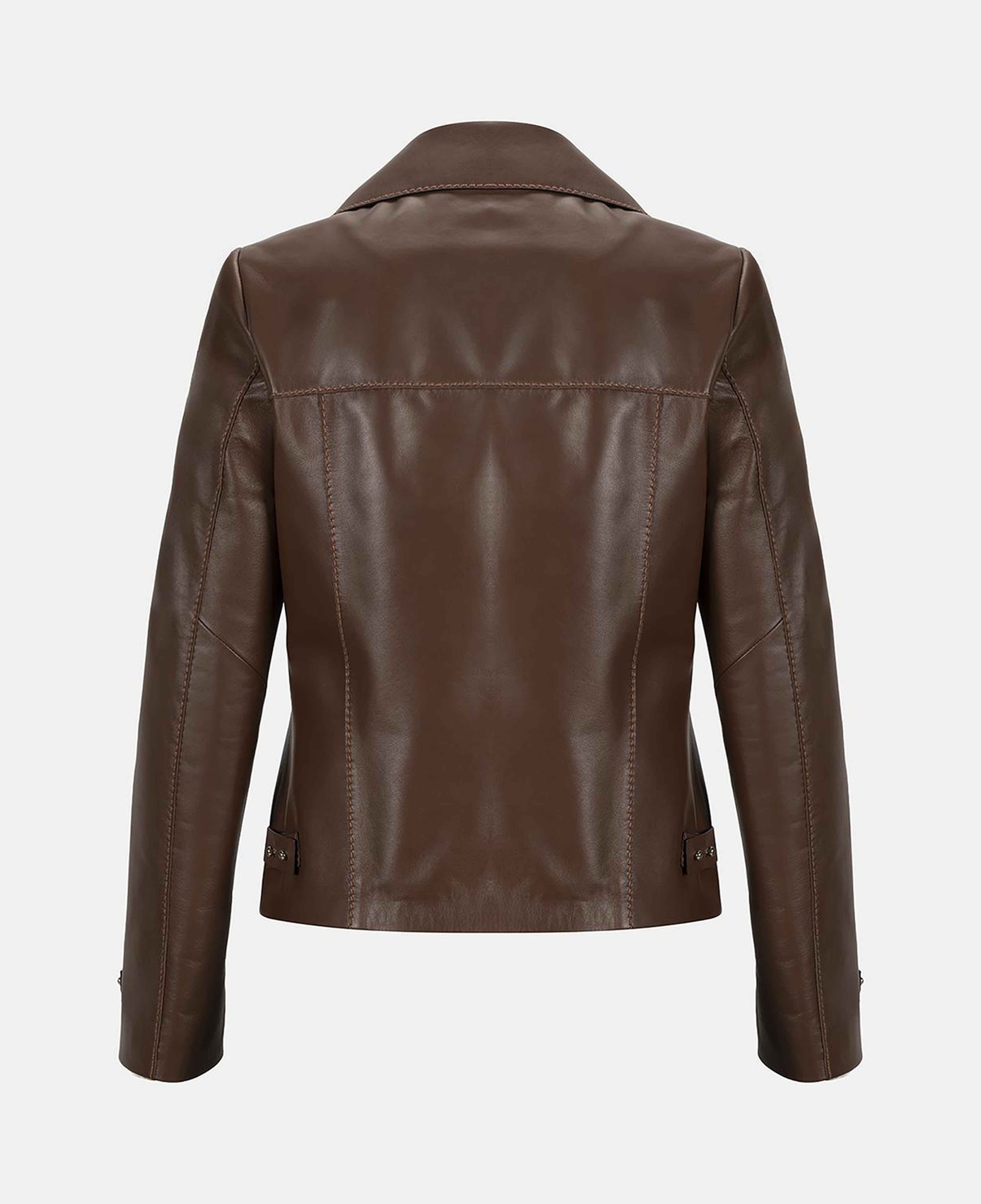Kadın Kahve Yakalı Biker Deri Ceket