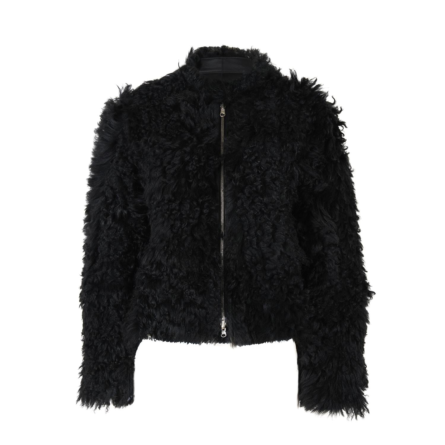 Sirus Siyah Kadın Çift Taraflı Kürk Ceket