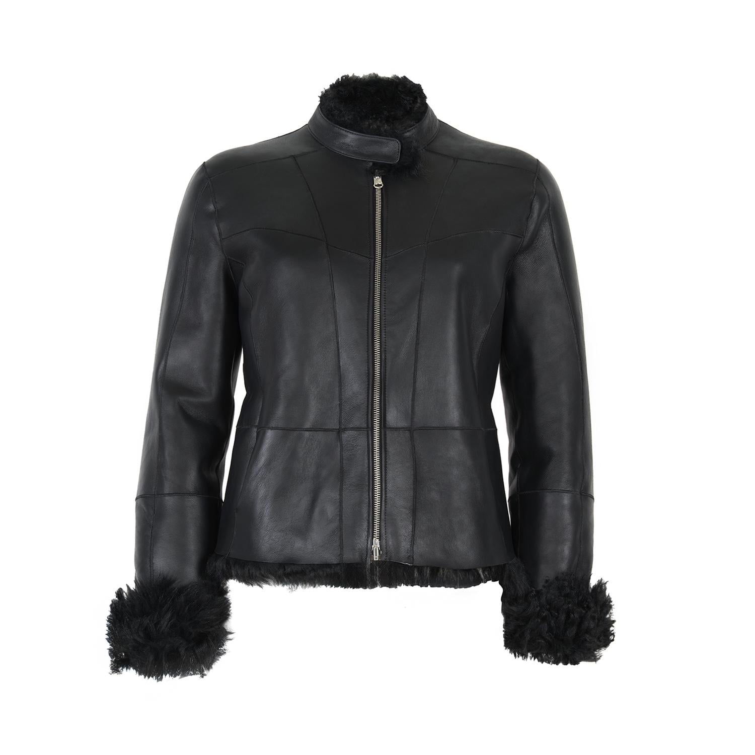 Sirus Siyah Kadın Çift Taraflı Kürk Ceket