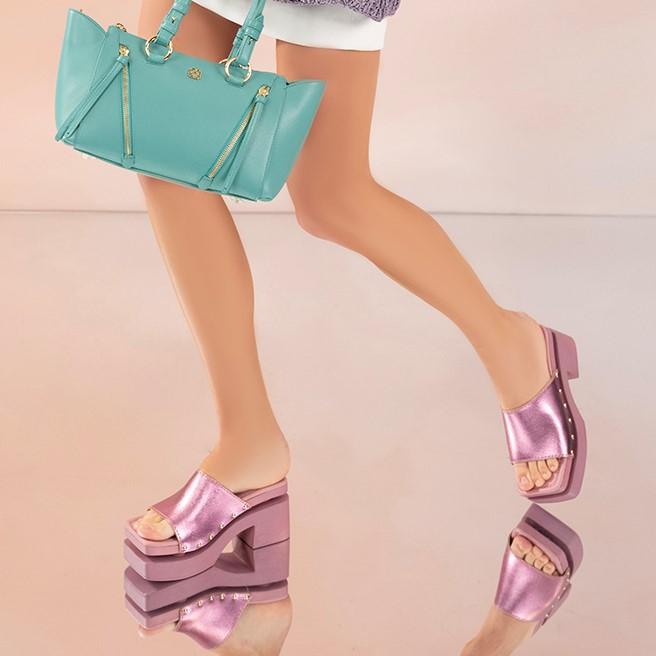 Kadın Pembe Topuklu Deri Terlik