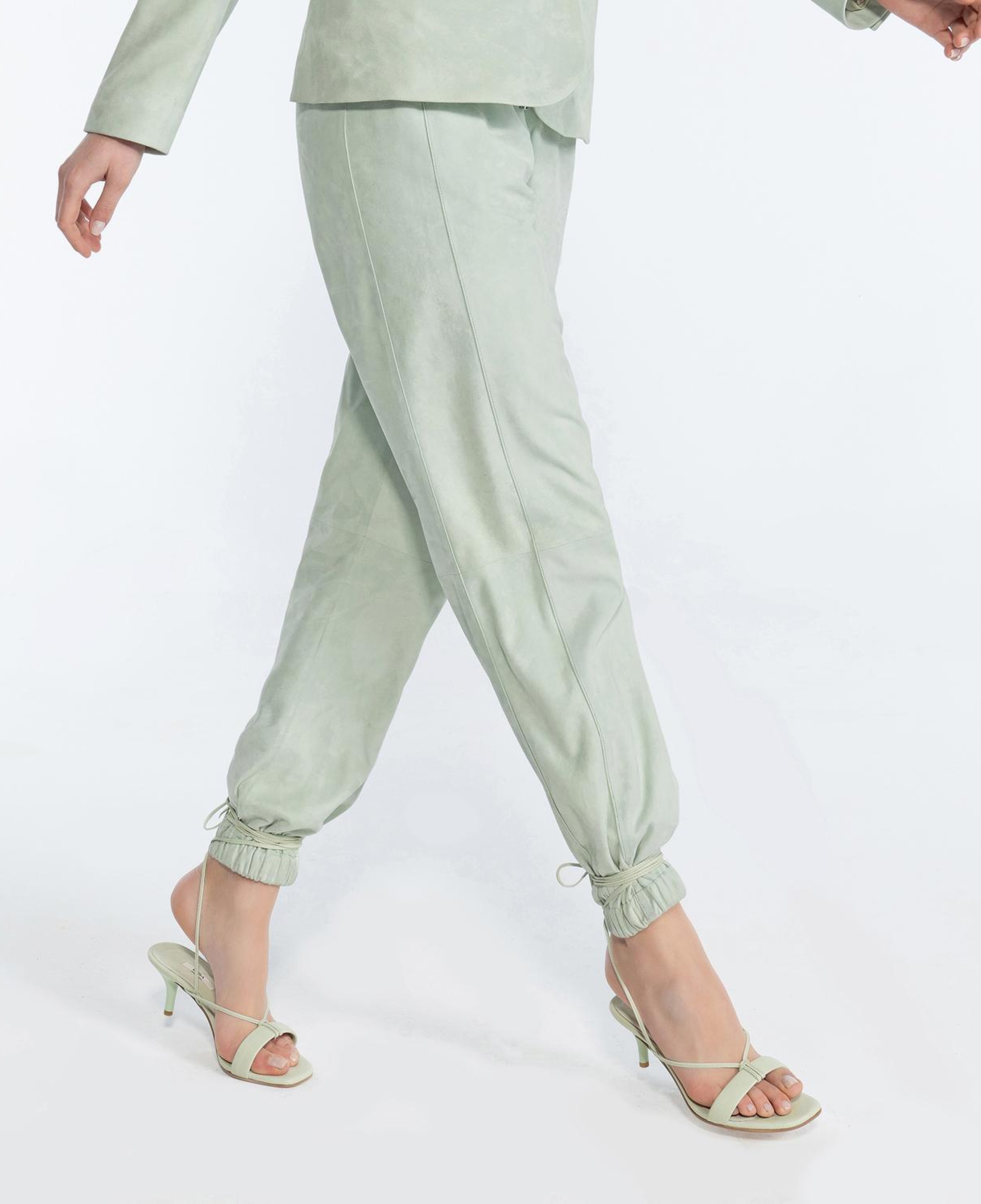 Tekla Yeşil Kadın Yüksek Bel Süet Jogging Pantolon