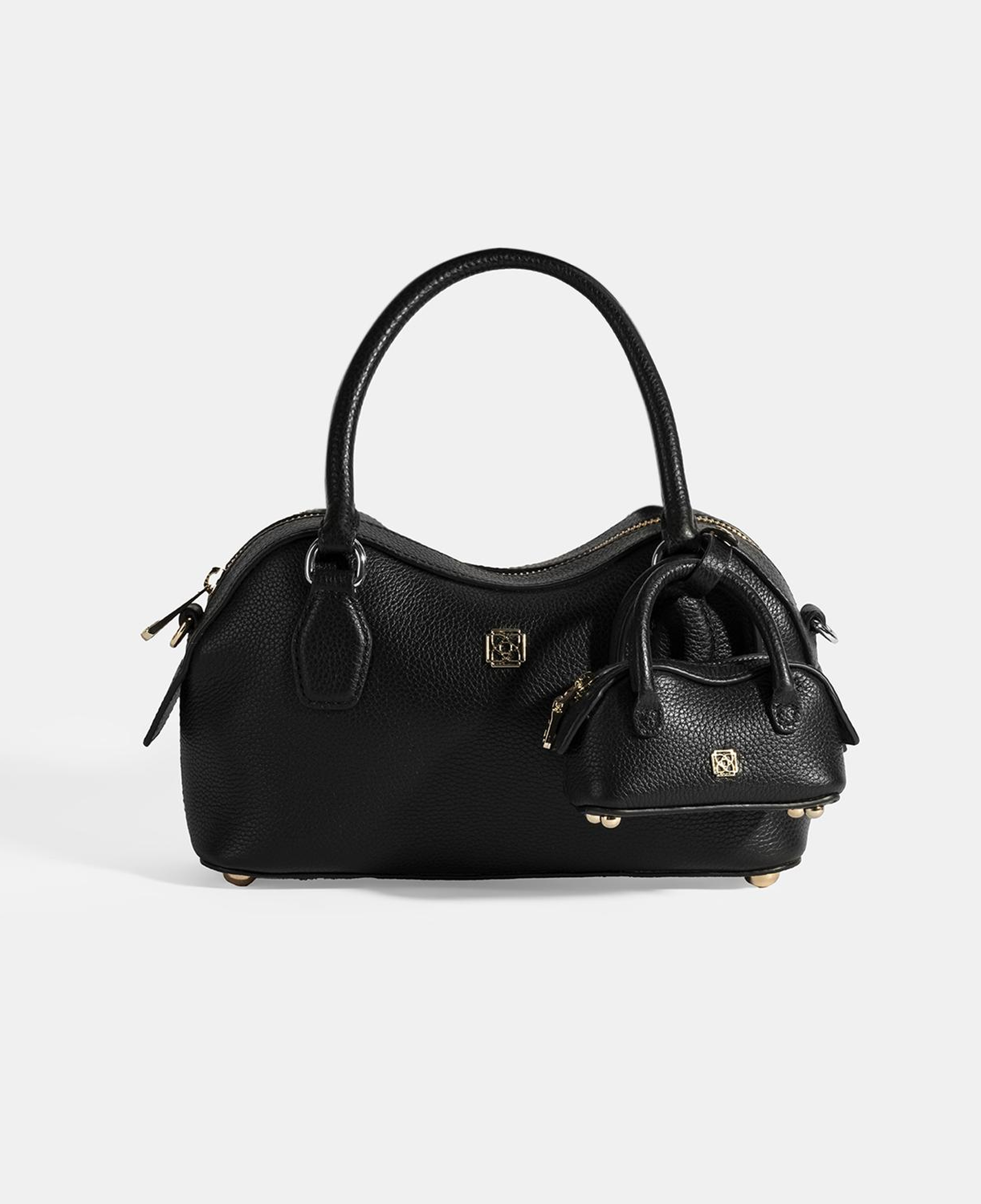 Kadın Siyah Deri Çanta Aksesuarlı Mini El Çantası