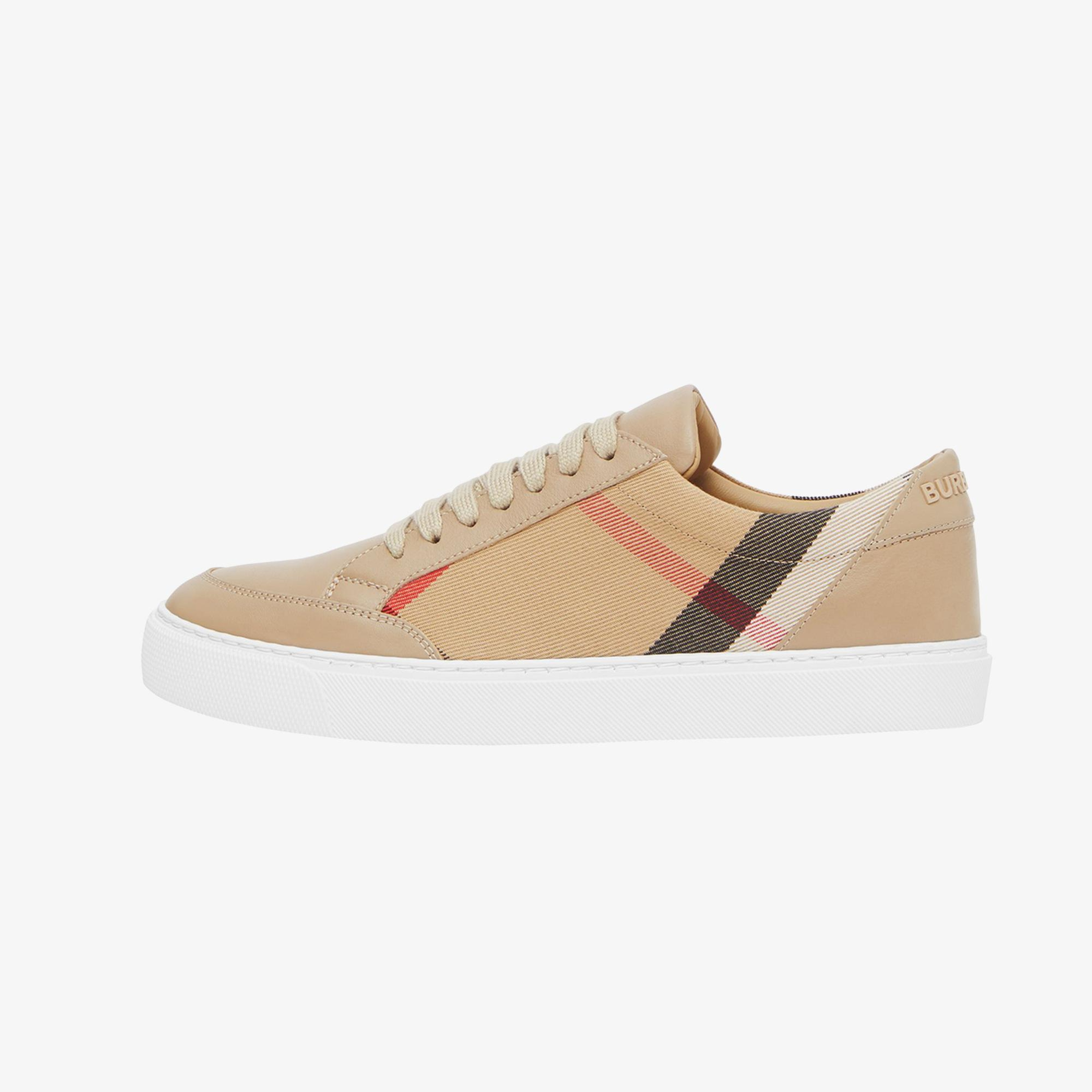 Burberry New Salmond House Cotton And Leather Kadın Bej Sneaker