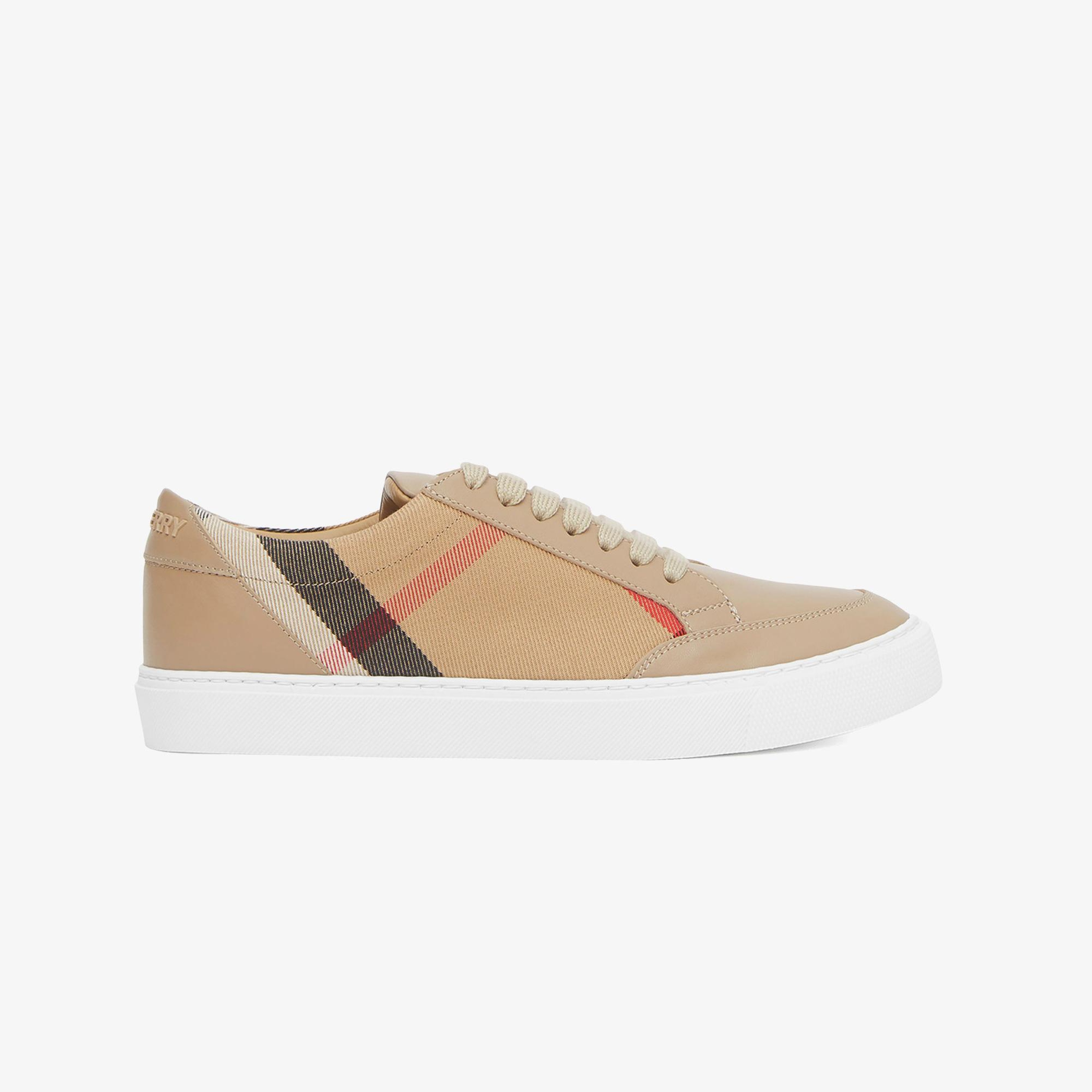 Burberry New Salmond House Cotton And Leather Kadın Bej Sneaker