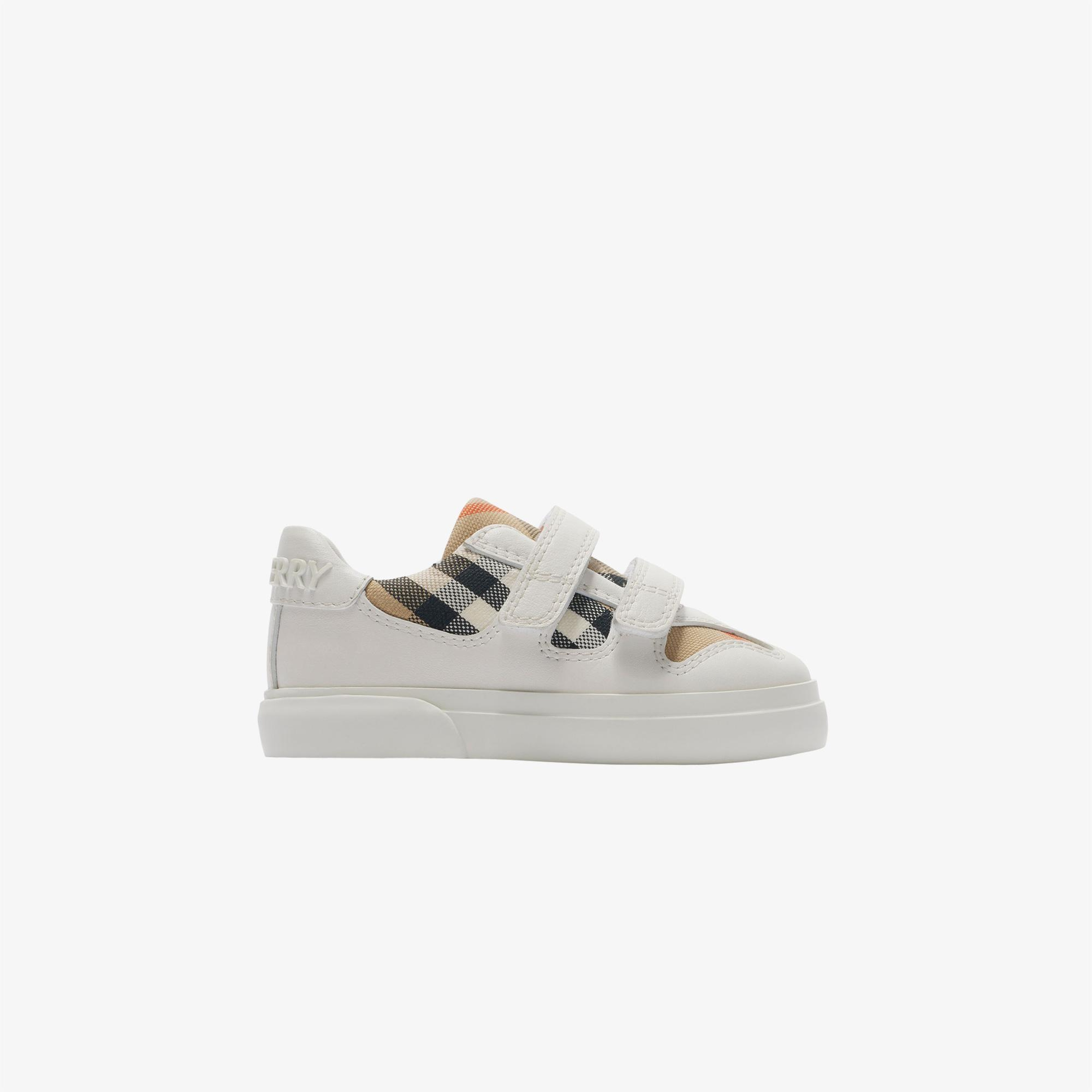 Burberry Check Pamuk ve Deri Çocuk Beyaz Sneaker