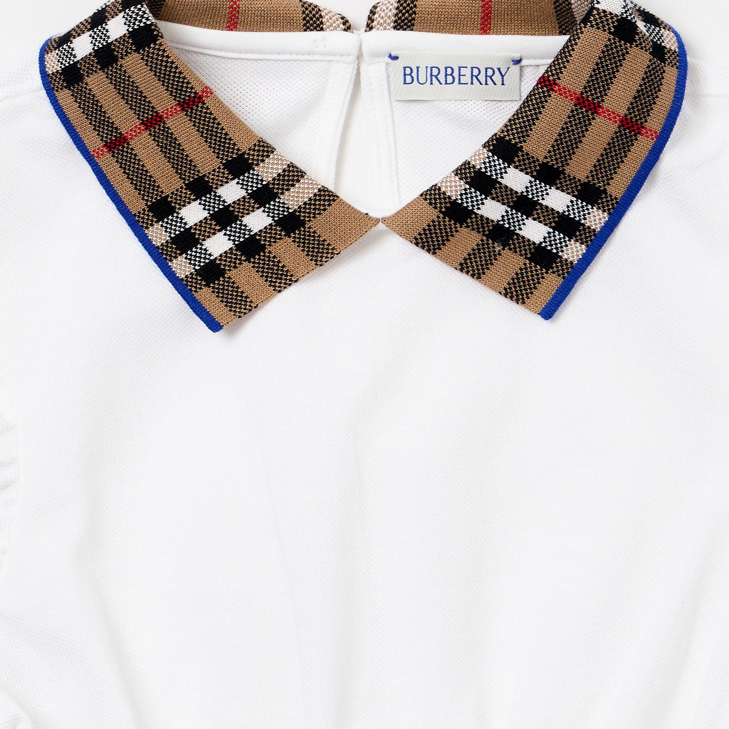 Burberry Check Collar Pamuklu Çocuk Beyaz Elbise