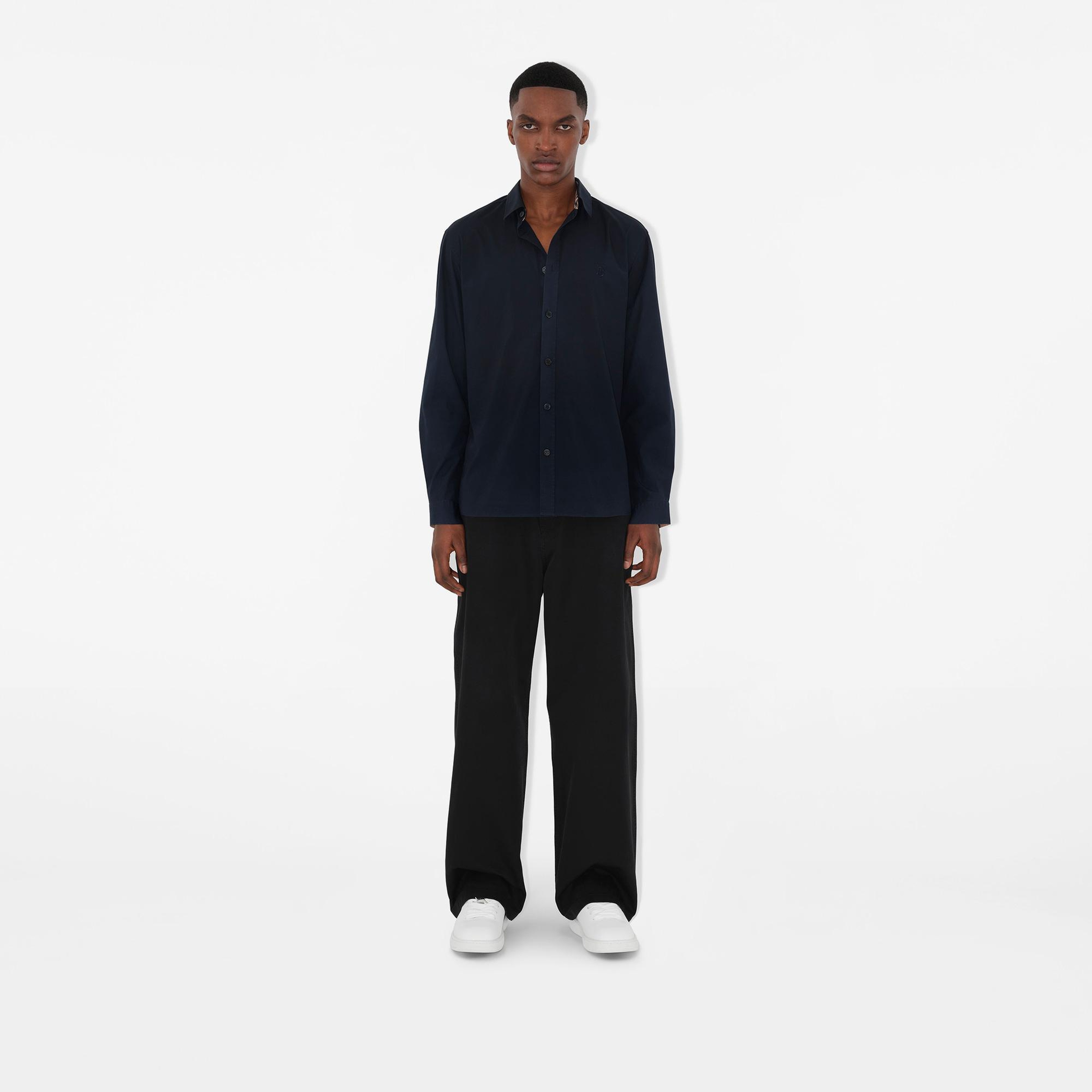Burberry Stretch Pamuklu Erkek Lacivert Gömlek