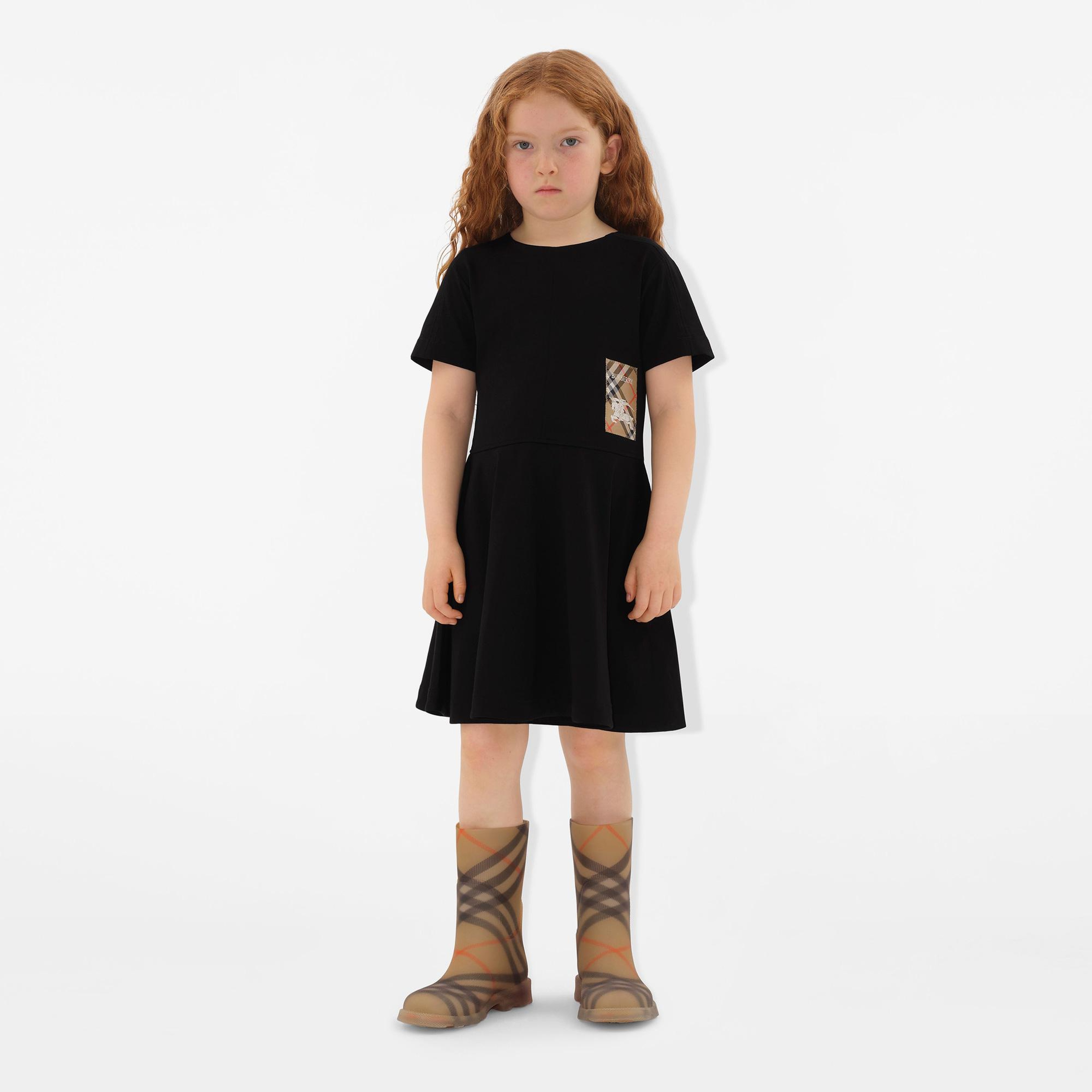 Burberry Riley Label Cotton Çocuk Siyah Elbise