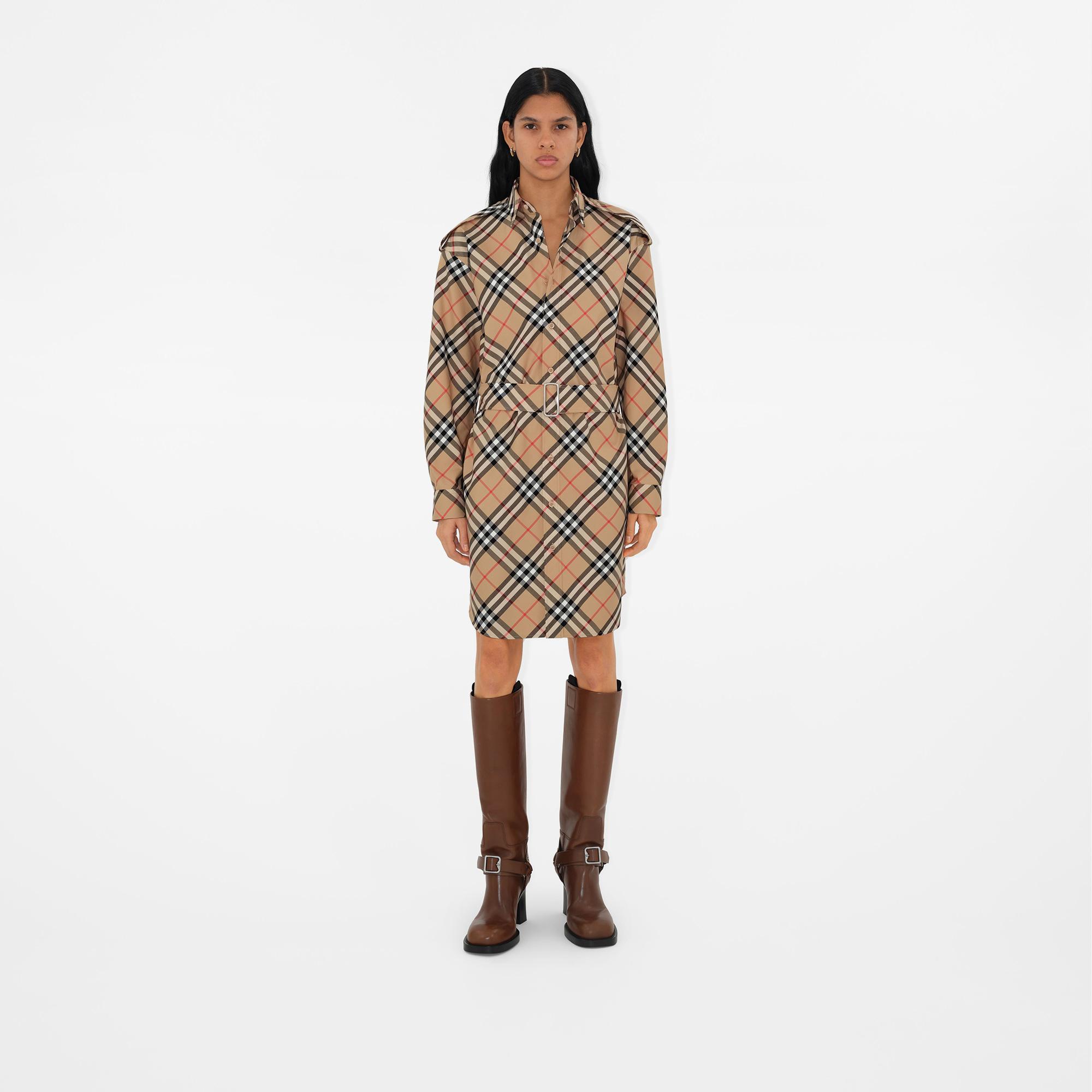 Burberry Check Pamuklu Kadın Bej Elbise