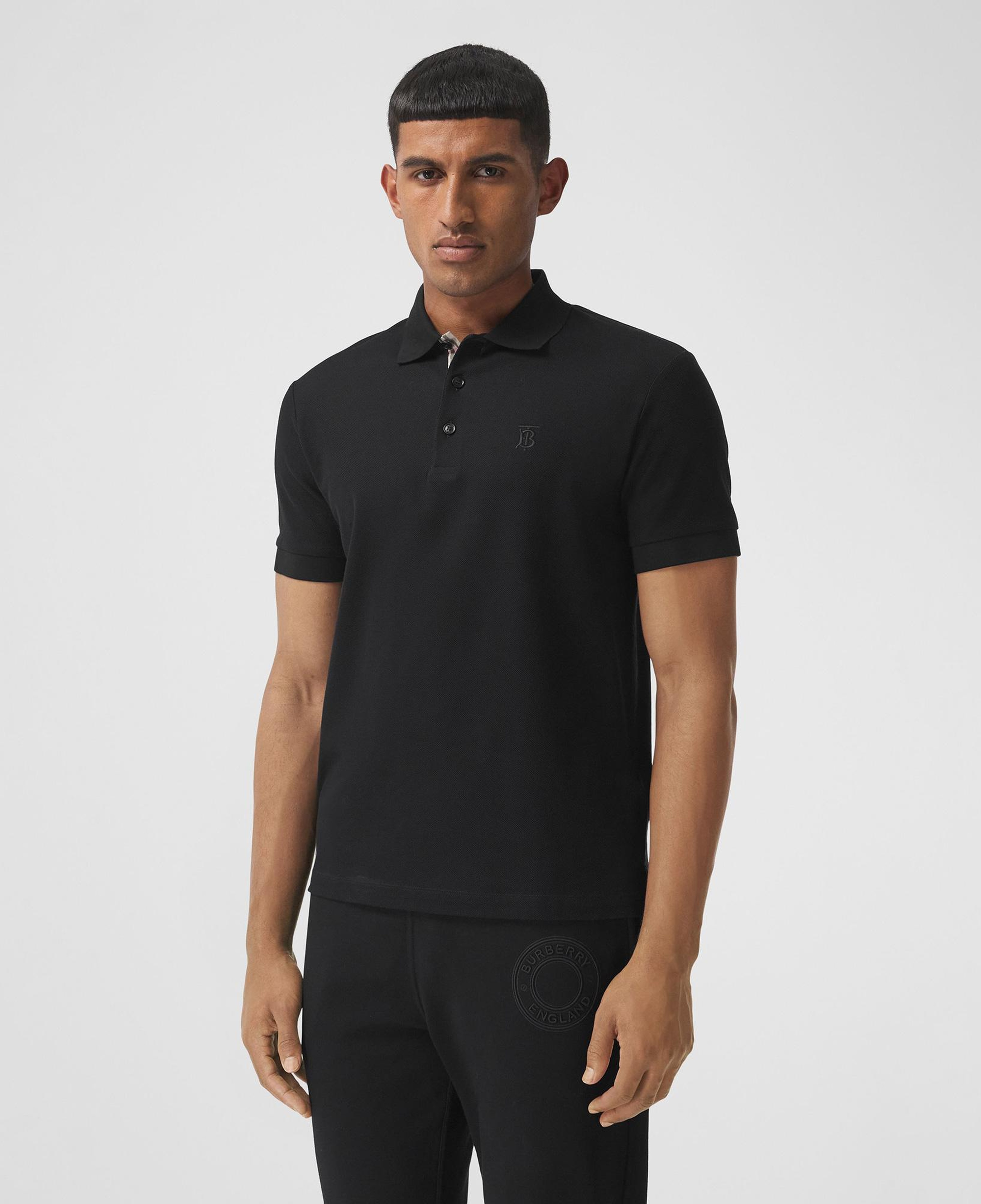 Burberry Eddie Monogram Motif Cotton Piqu Erkek Siyah Polo