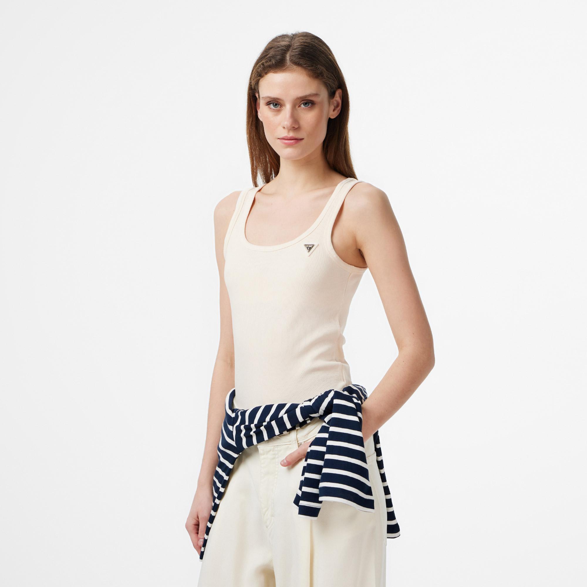 Guess Colette Rib Tank Kadın Krem T-Shirt