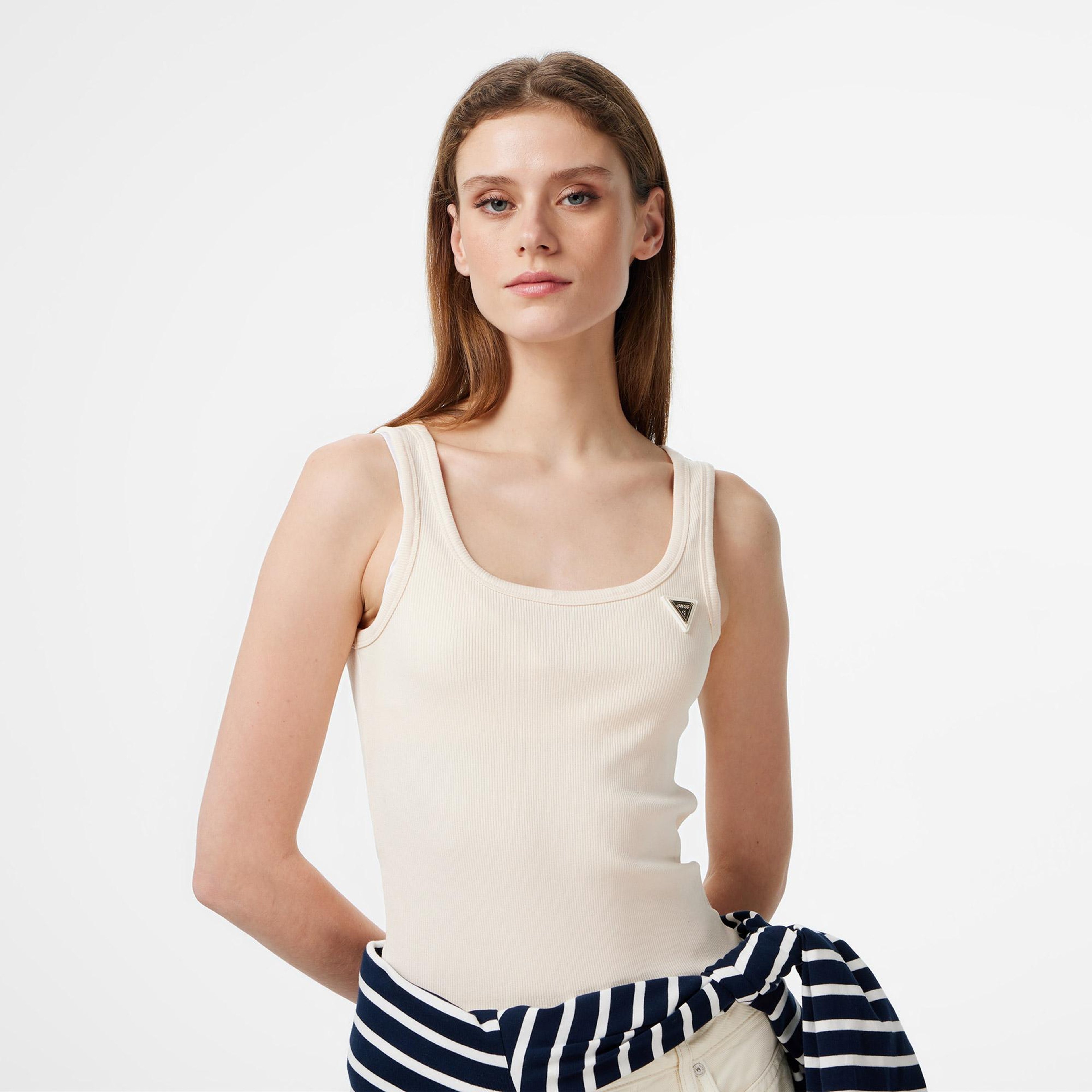 Guess Colette Rib Tank Kadın Krem T-Shirt