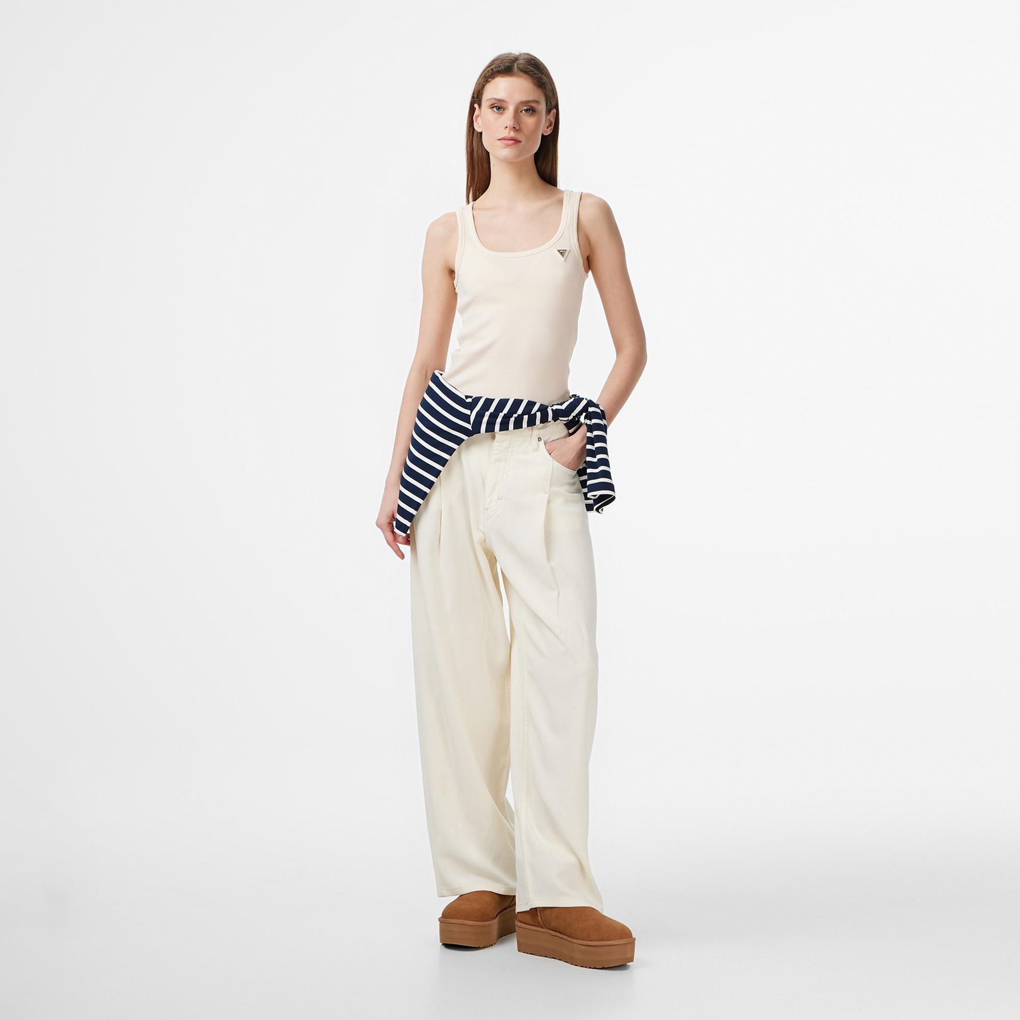 Guess Colette Rib Tank Kadın Krem T-Shirt