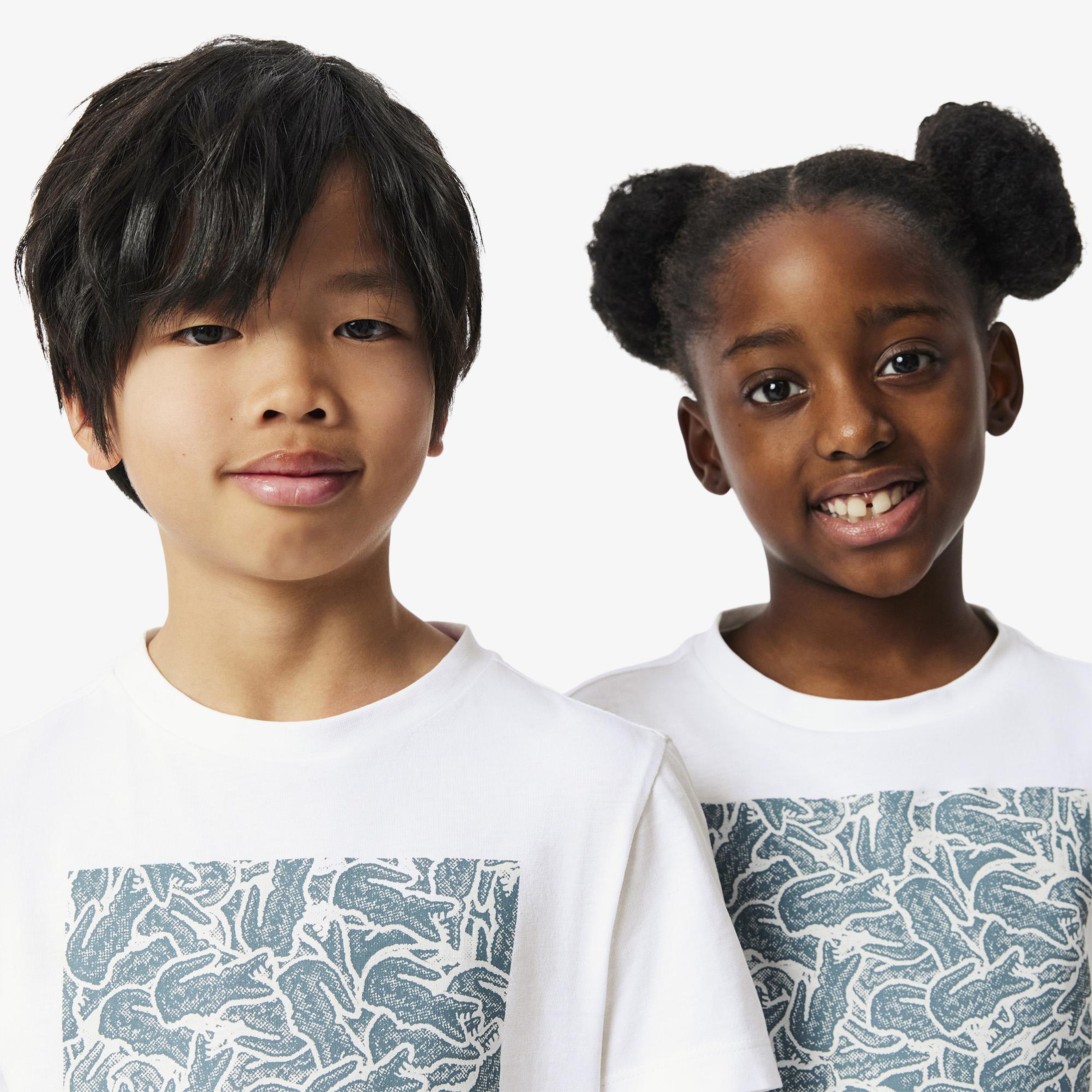 Lacoste Çocuk Bisiklet Yaka Baskılı Beyaz T-Shirt