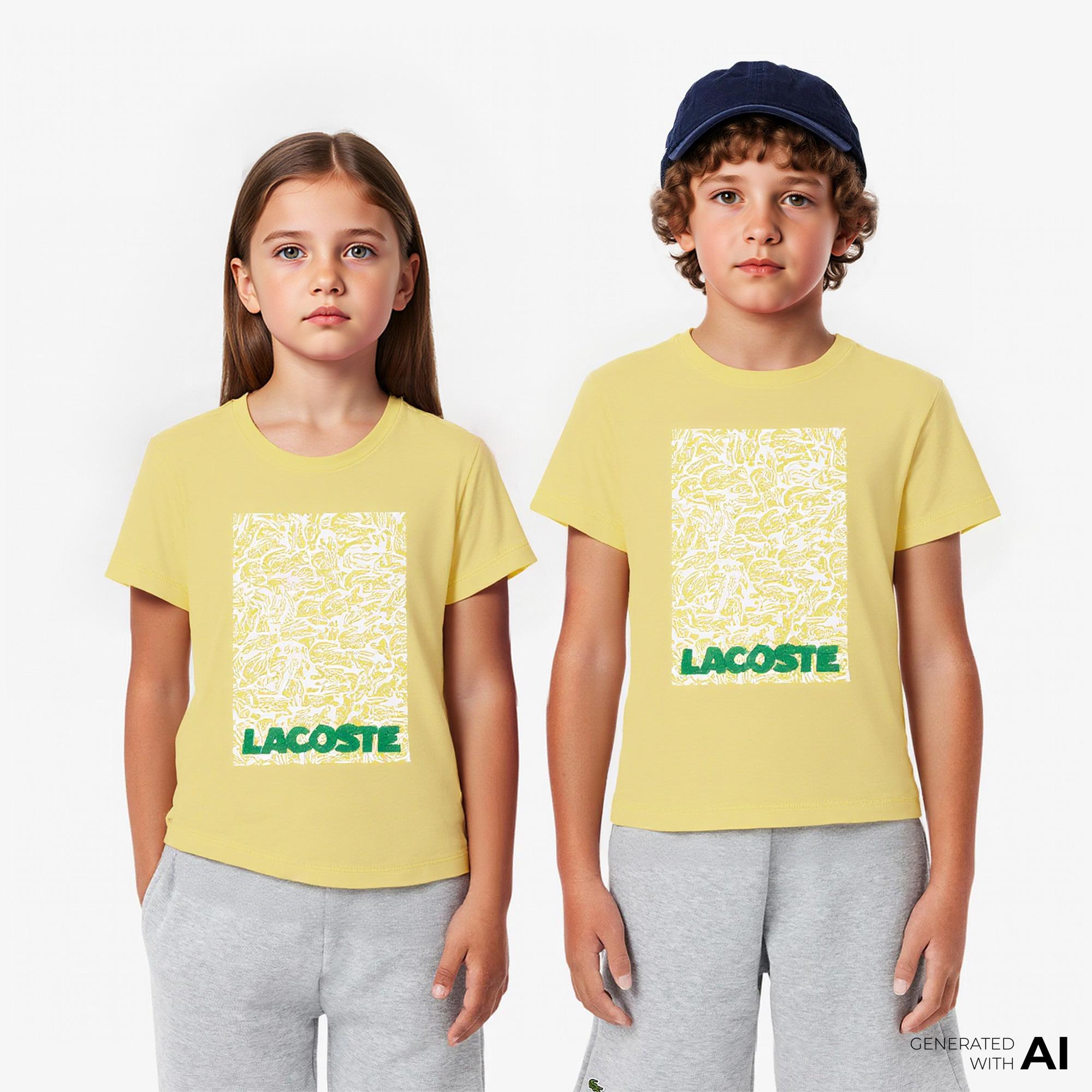 Lacoste Çocuk Bisiklet Yaka Baskılı Sarı T-Shirt