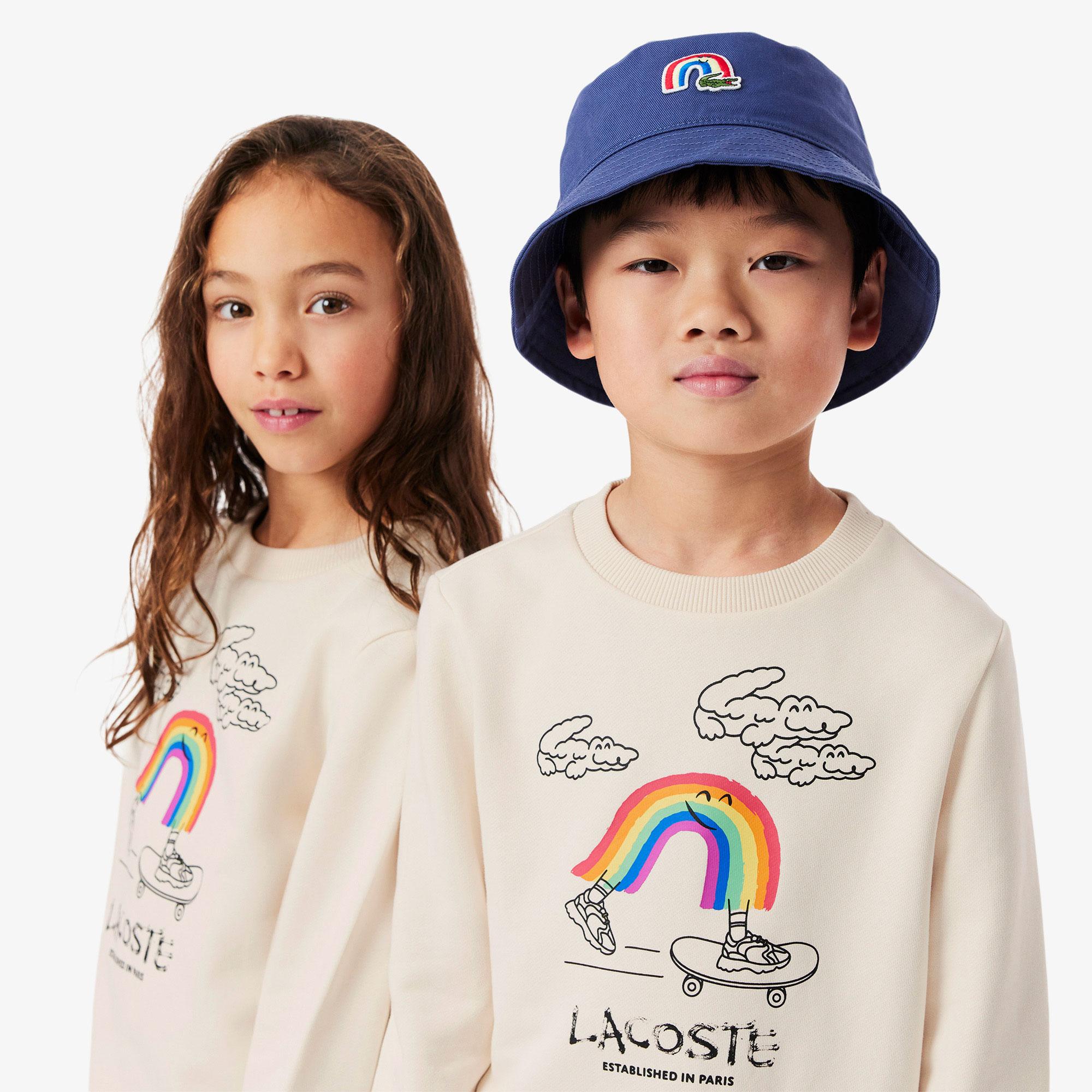 Lacoste Çocuk Bisiklet Yaka Desenli Krem Sweatshirt