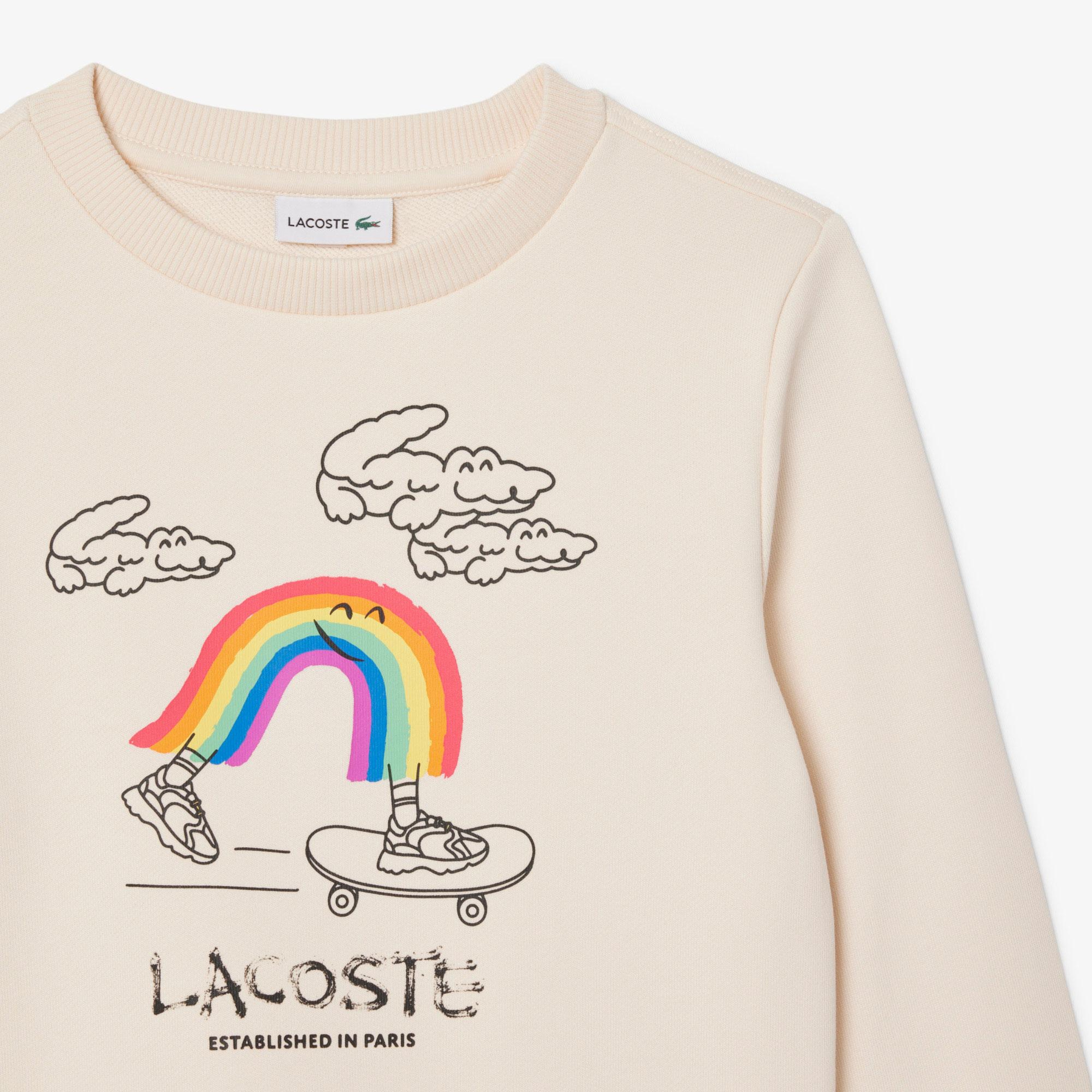 Lacoste Çocuk Bisiklet Yaka Desenli Krem Sweatshirt