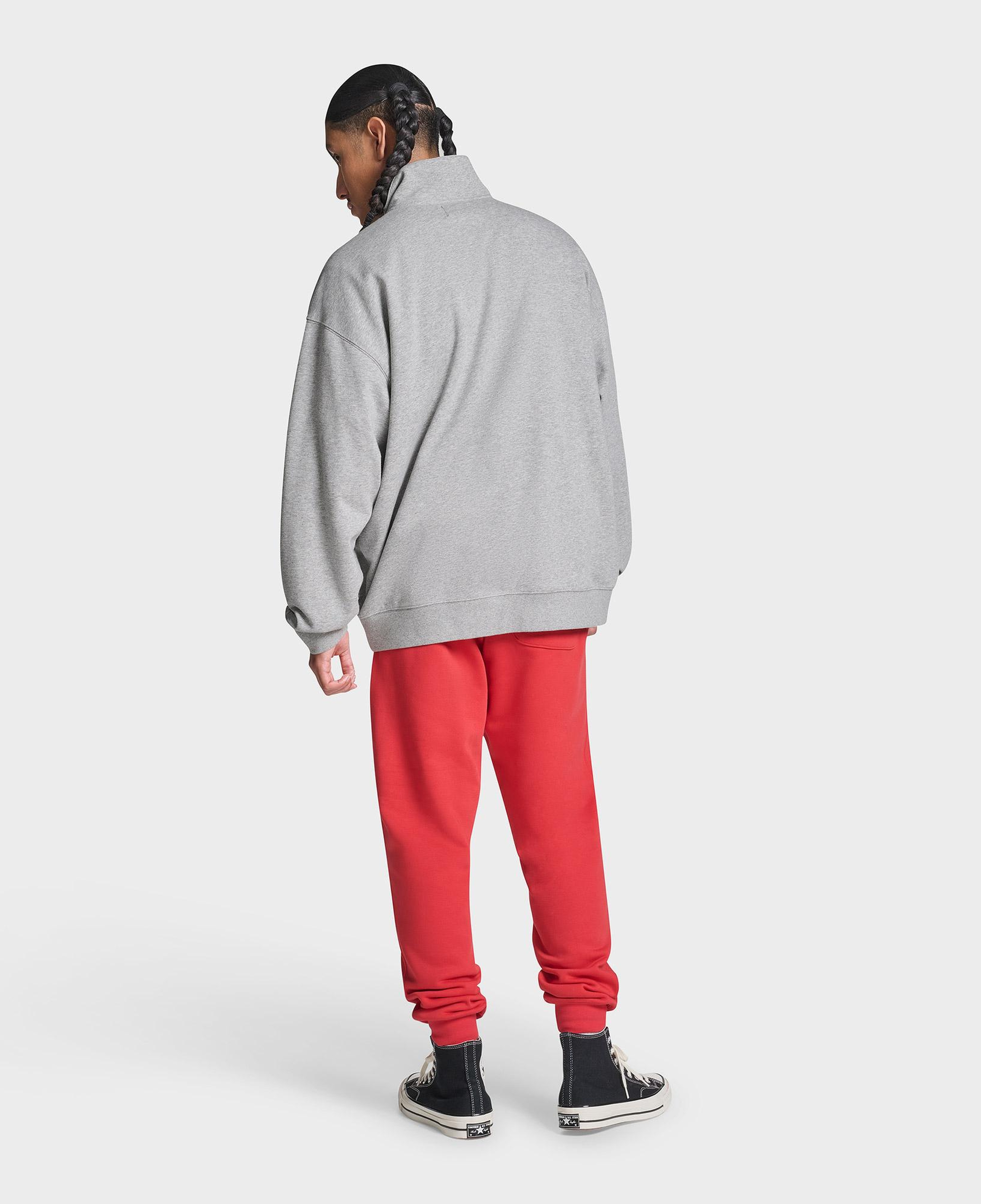 Converse Erkek Sneaker Logolu Gri Loose Fit Yarım Fermuarlı Sweatshirt