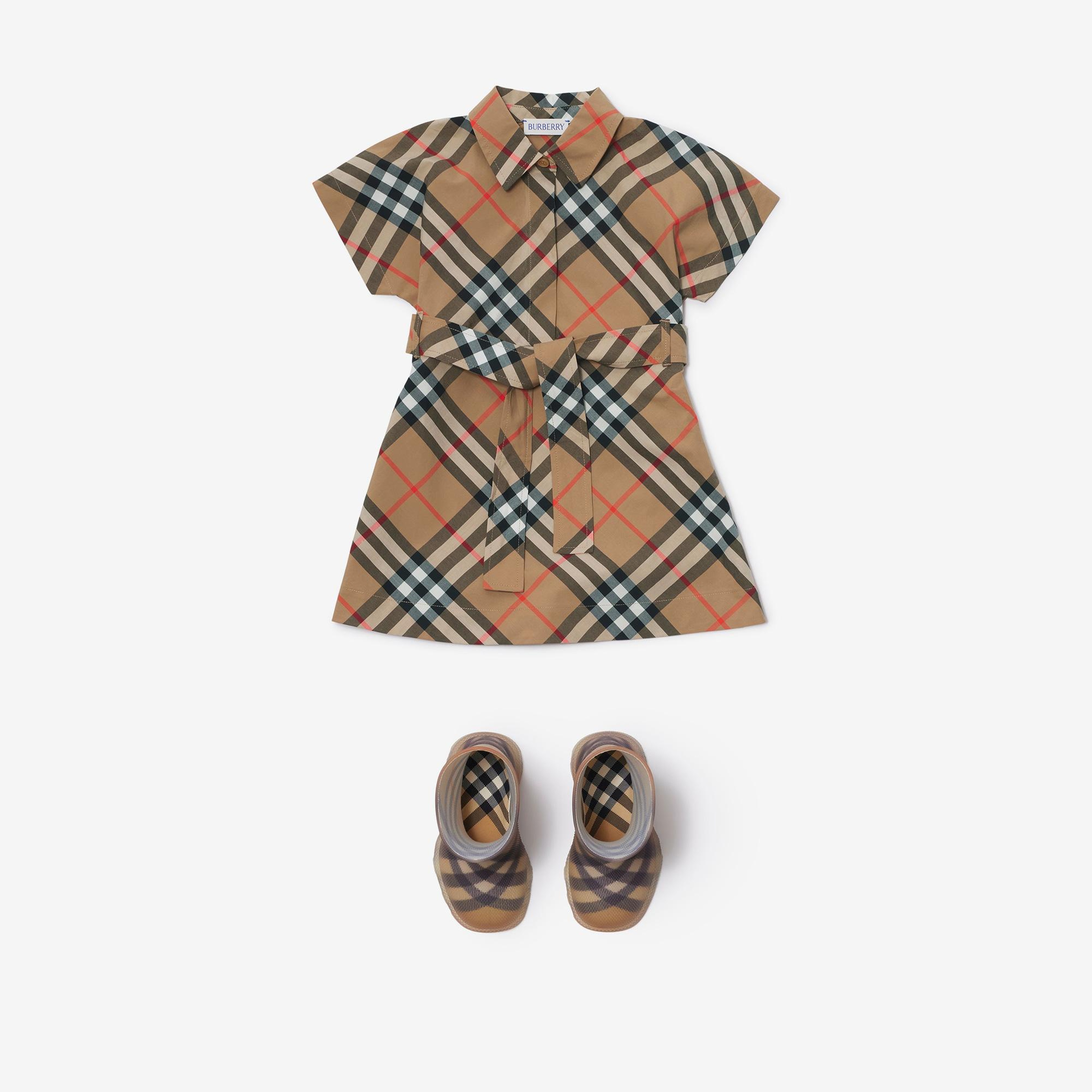 Burberry Check Pamuklu Çocuk Bej Elbise