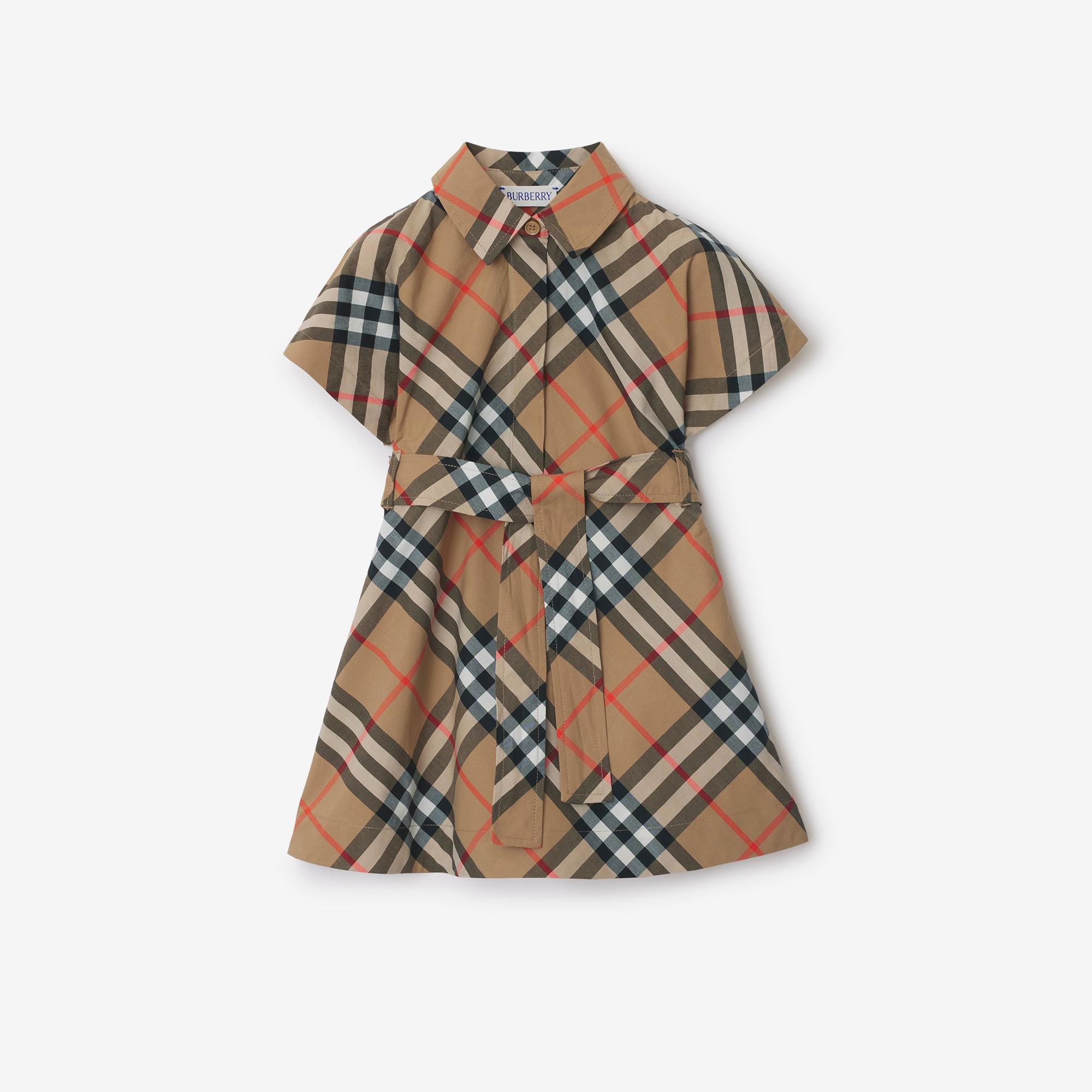 Burberry Check Pamuklu Çocuk Bej Elbise