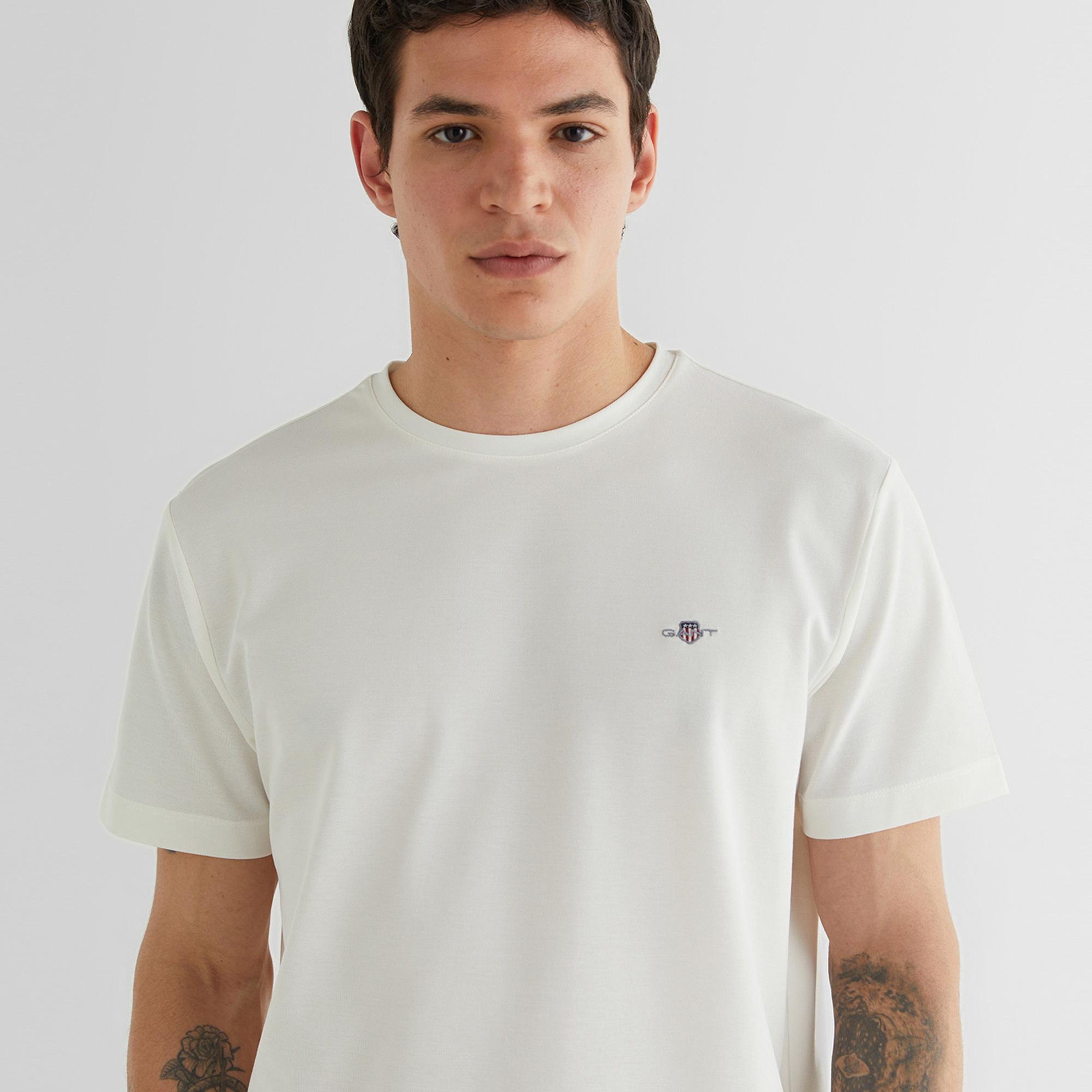 GANT Erkek Krem Regular Fit Bisiklet Yaka T-shirt