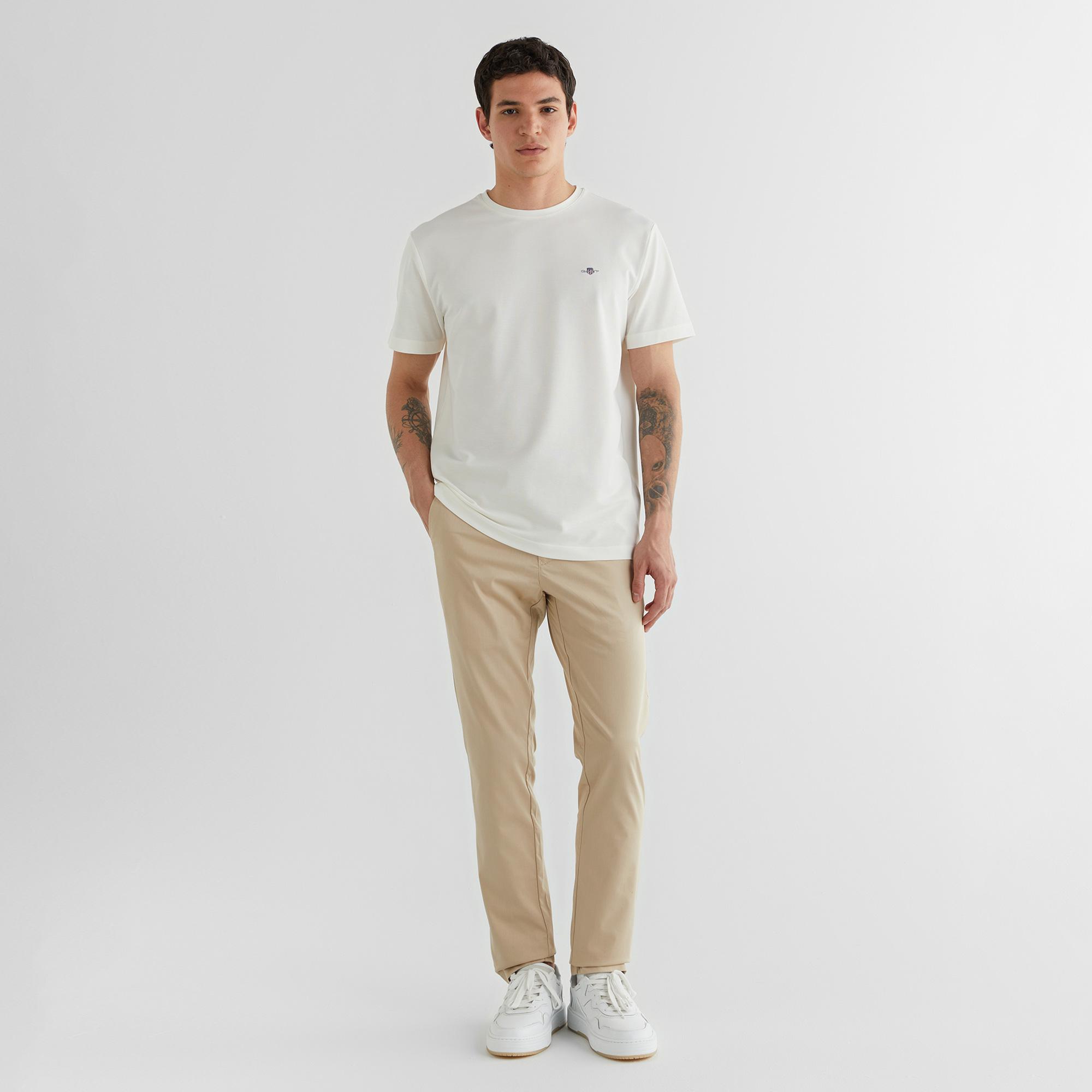 GANT Erkek Krem Regular Fit Bisiklet Yaka T-shirt