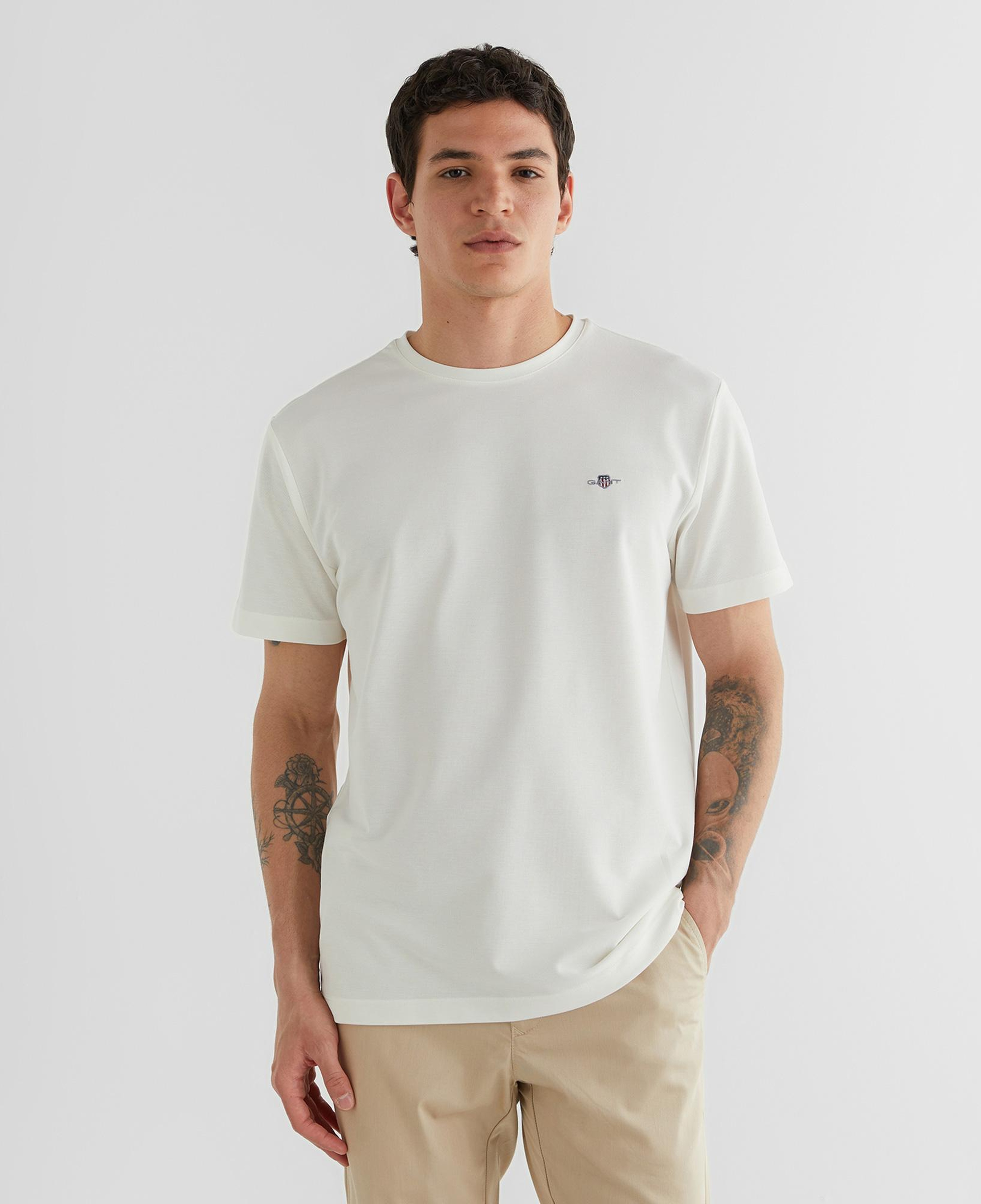 GANT Erkek Krem Regular Fit Bisiklet Yaka T-shirt