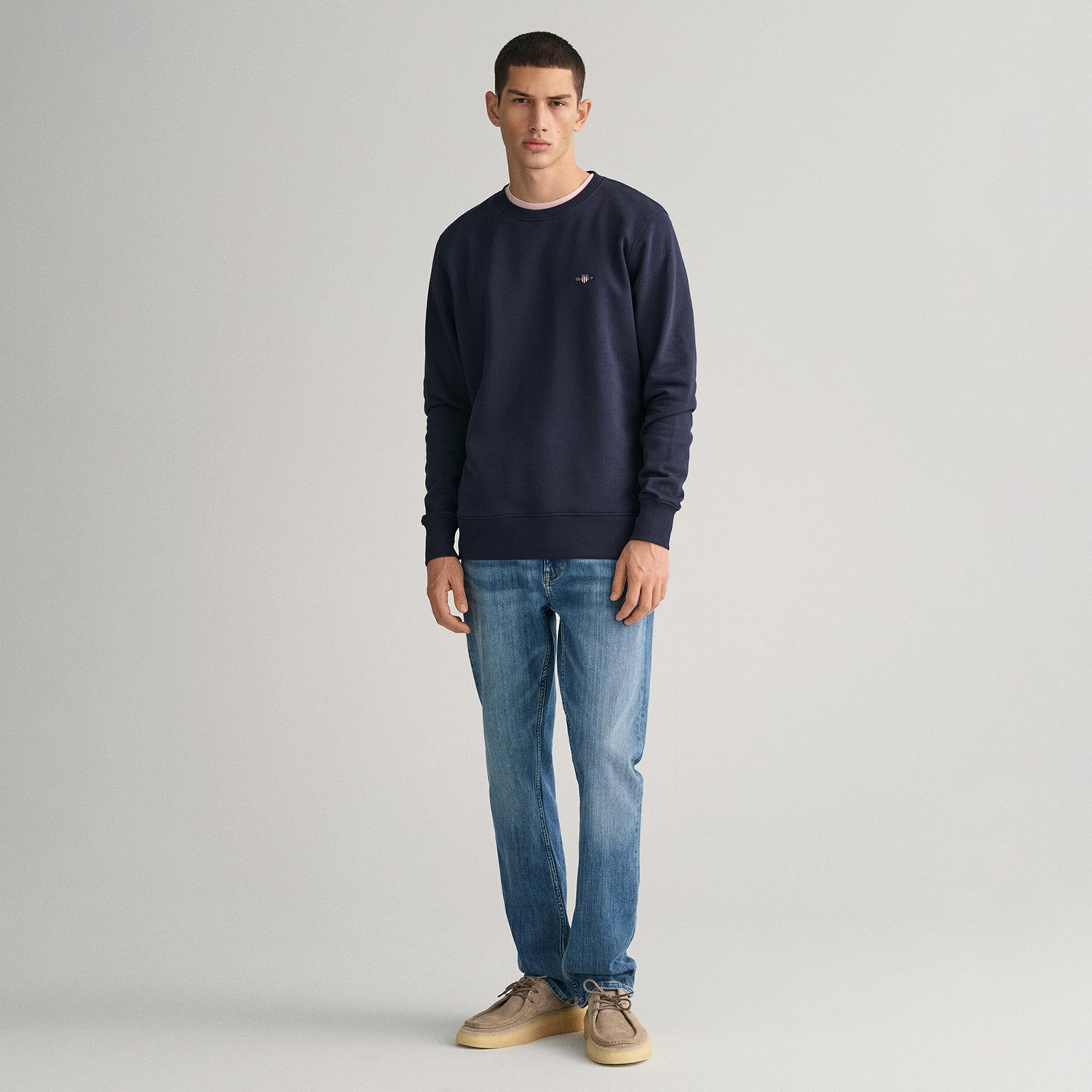 Gant Erkek Lacivert Regular Fit Bisiklet Yaka Sweatshirt