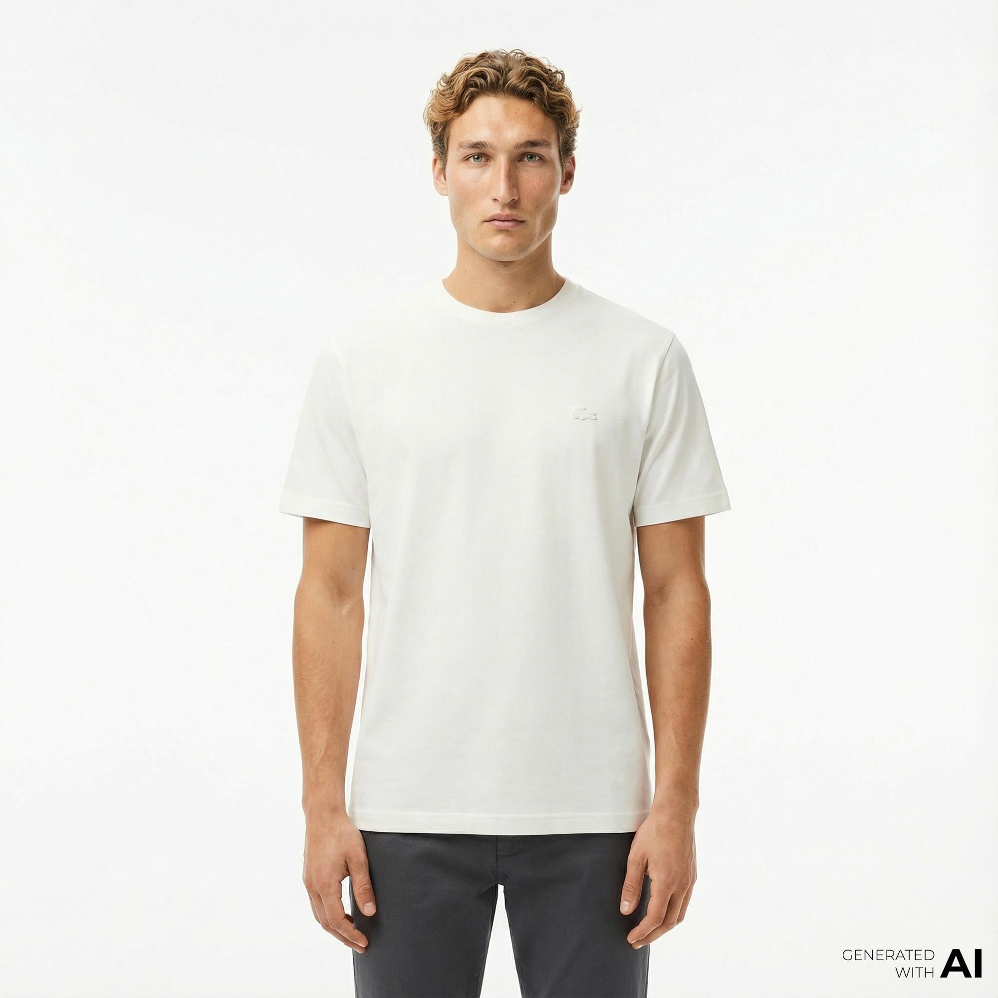 Lacoste Erkek Relaxed Fit Bisiklet Yaka Beyaz T-Shirt
